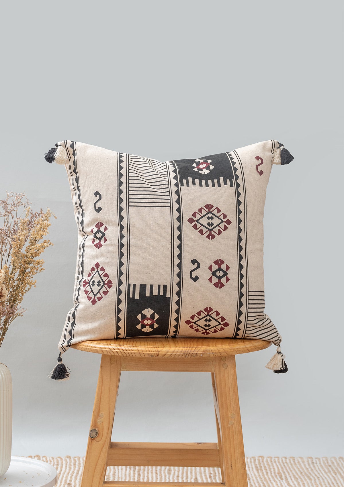Folk 100% cotton boho geometric cushion cover for sofa - Black