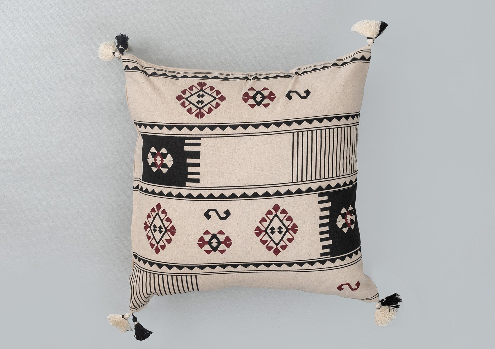 Saga 100% cotton boho geometric cushion cover combo set for sofa- Black and off- white