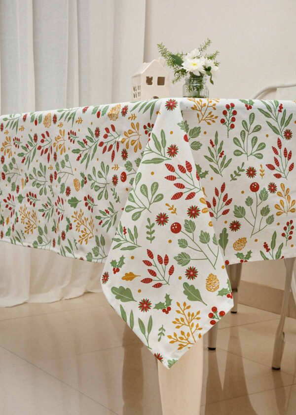 Foraged Berries 100% cotton floral table cloth for 4 seater or 6 seater dining - Red