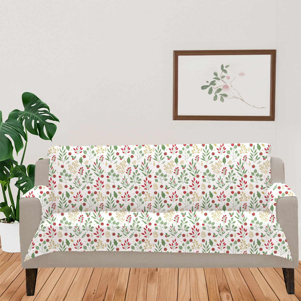 Foraged berries 100% Cotton floral Sofa cover - Multicolor