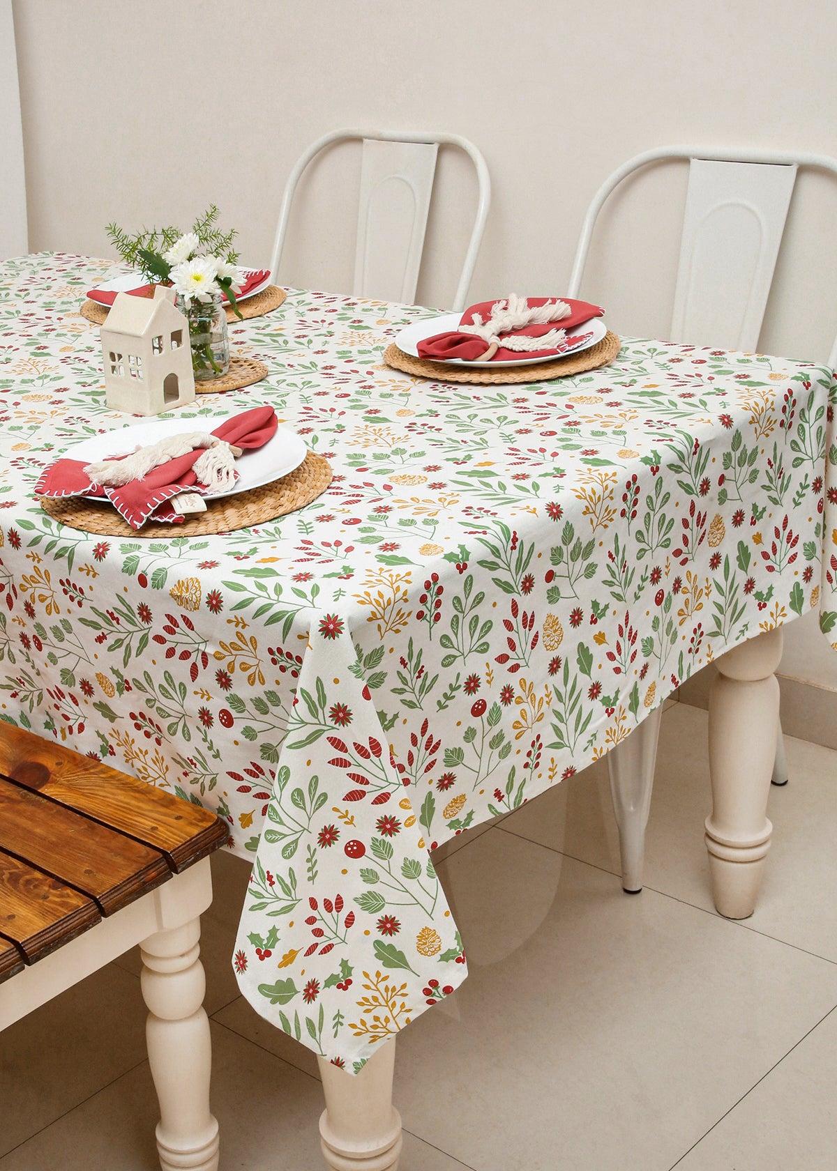 Foraged Berries 100% cotton customisable floral table cloth for dining - Red