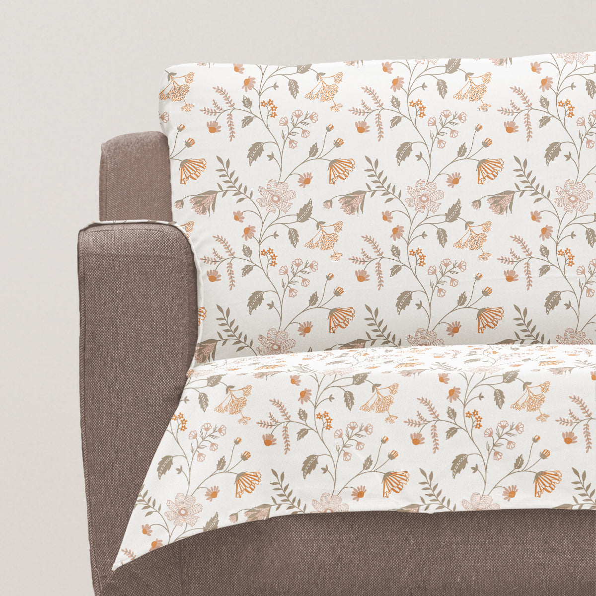 Forest Bloom 100% Cotton floral Sofa cover - Orange