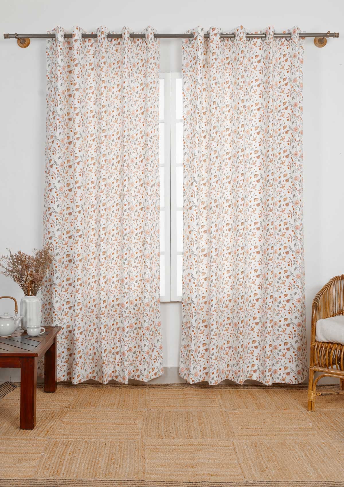 Forest bloom 100% cotton floral customisable curtain for living room - Room darkening - Orange