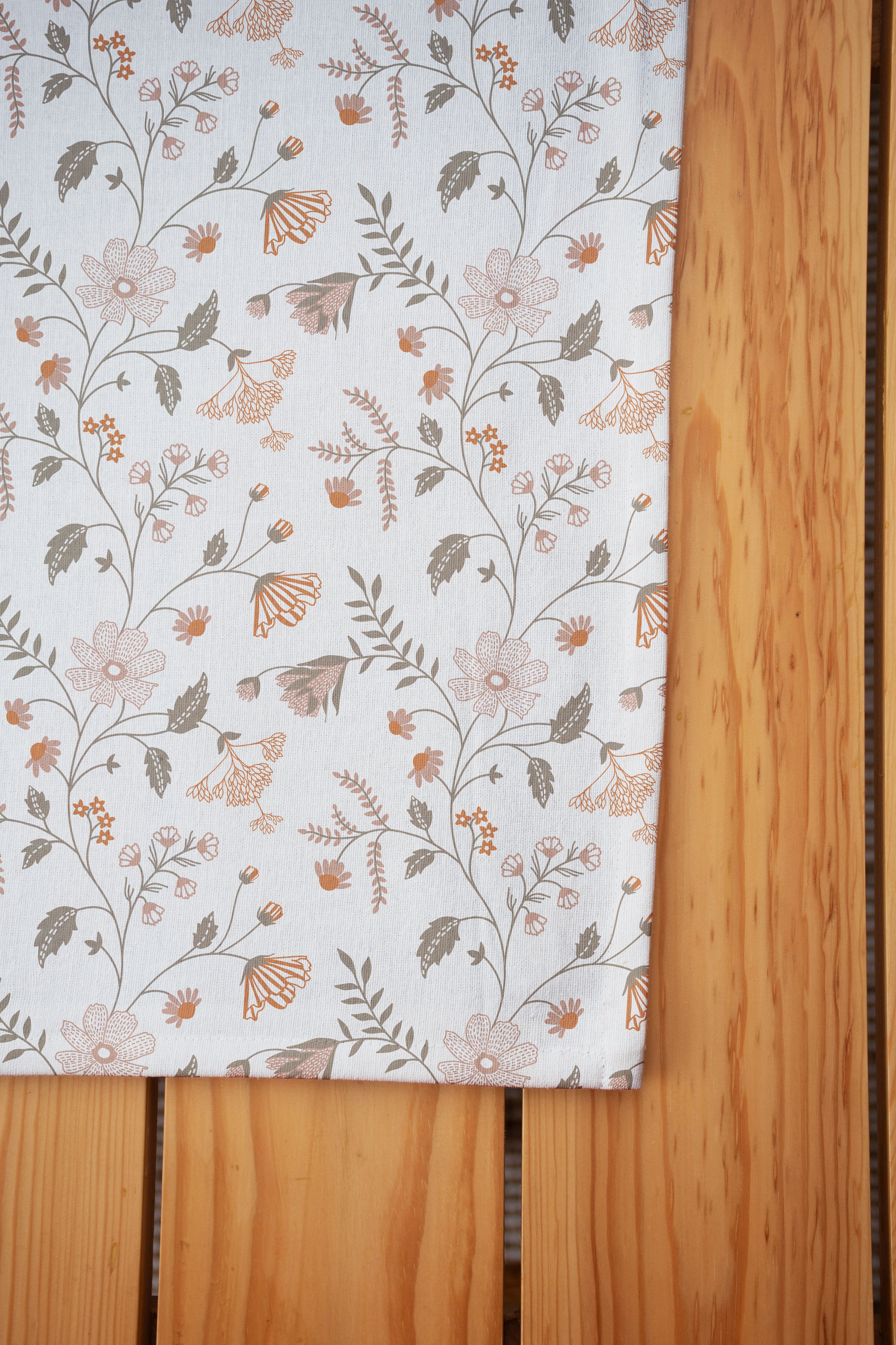 Forest bloom 100% customisable cotton floral table cloth for dining - Orange