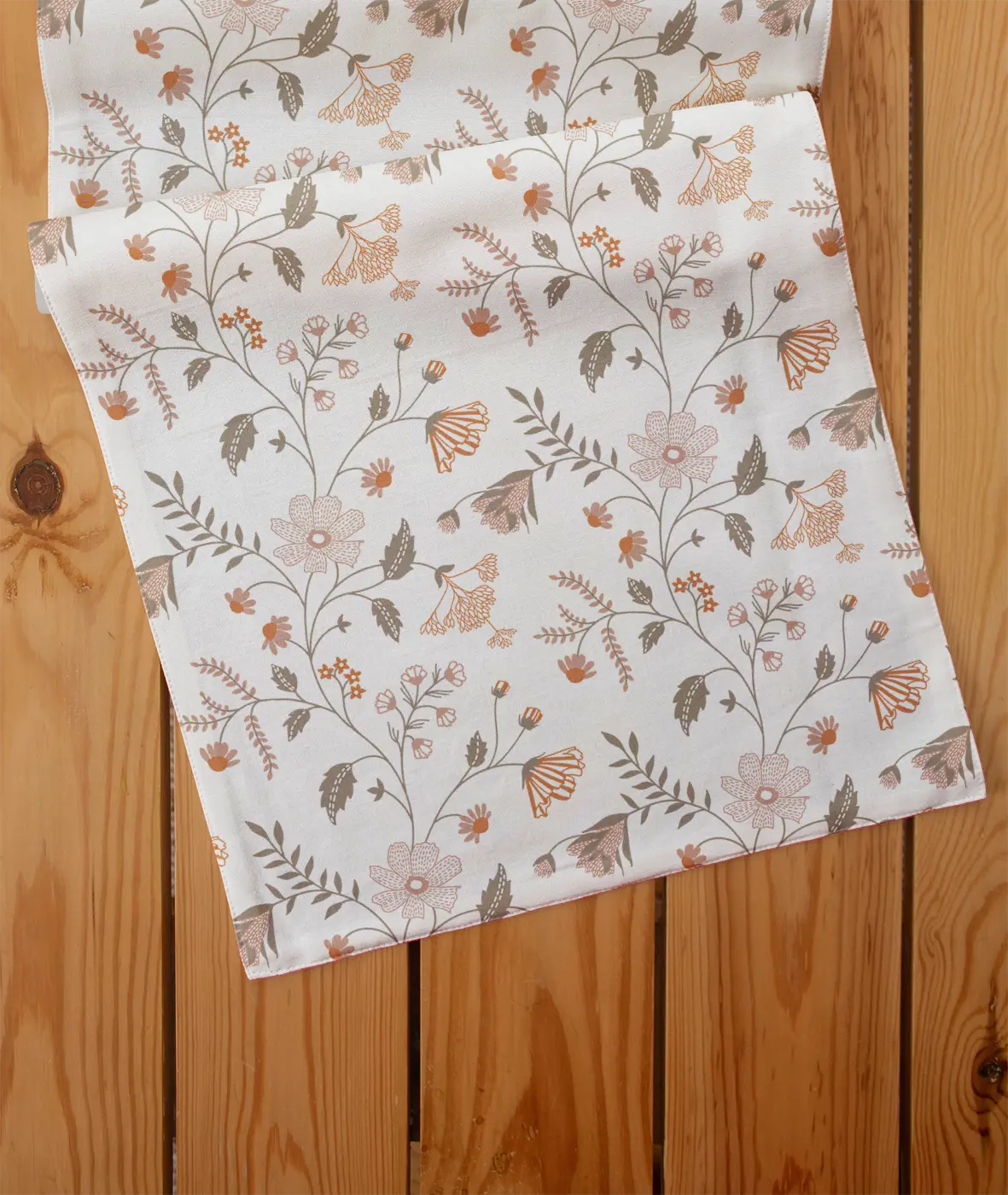 Forest bloom 100% cotton customisable floral table Runner for dining - Orange