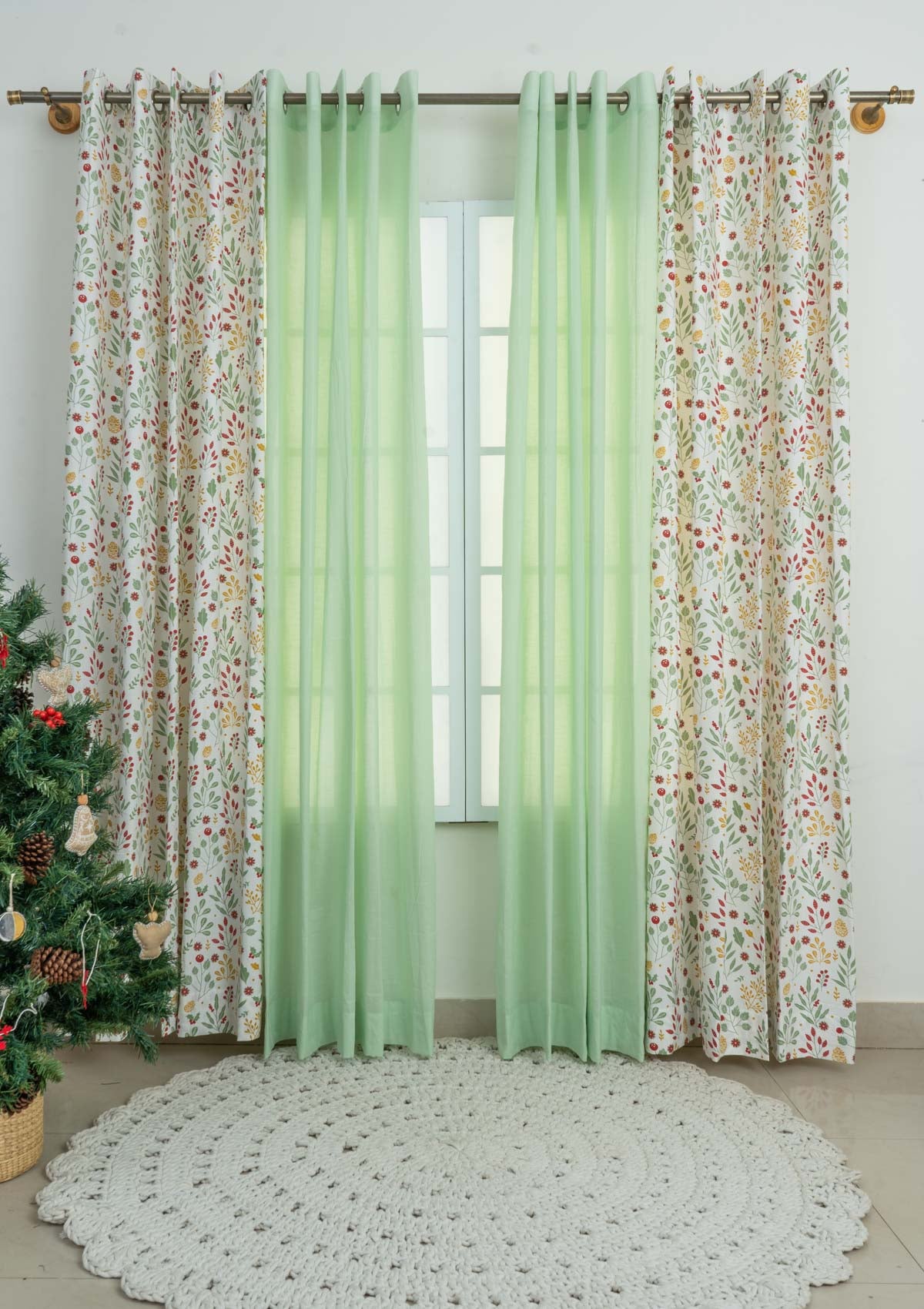 Forraged berries with solid sage green sheer - Multicolor