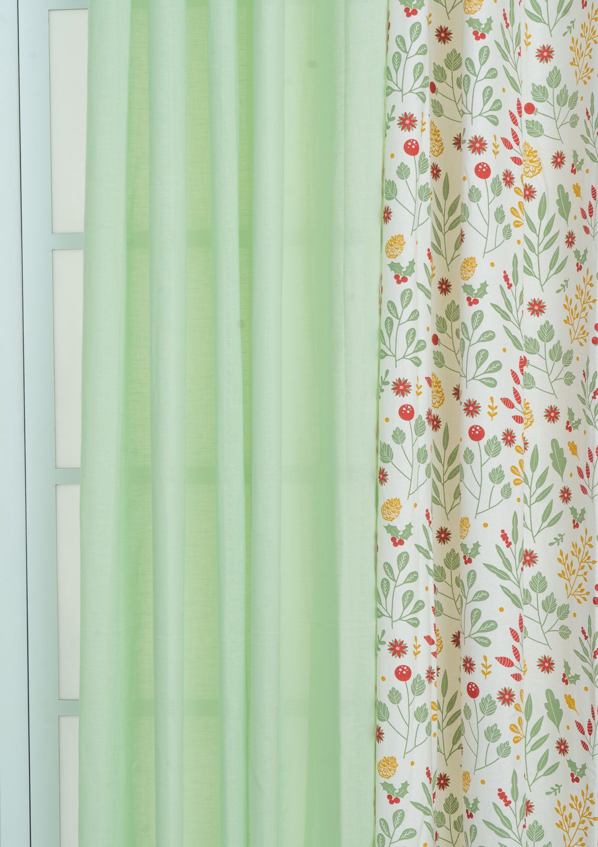 Forraged berries with solid sage green sheer - Multicolor