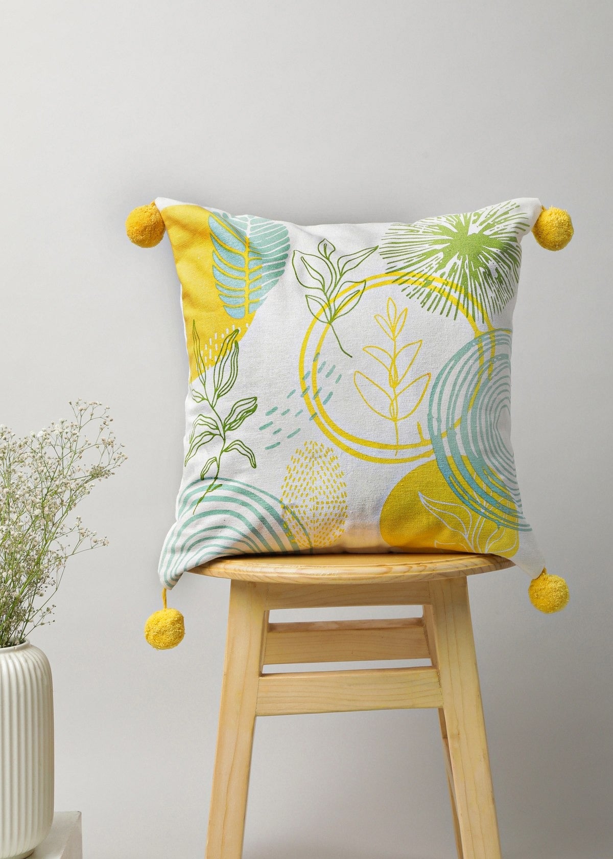 Free Spirit Printed Cotton Cushion Cover - Yellow