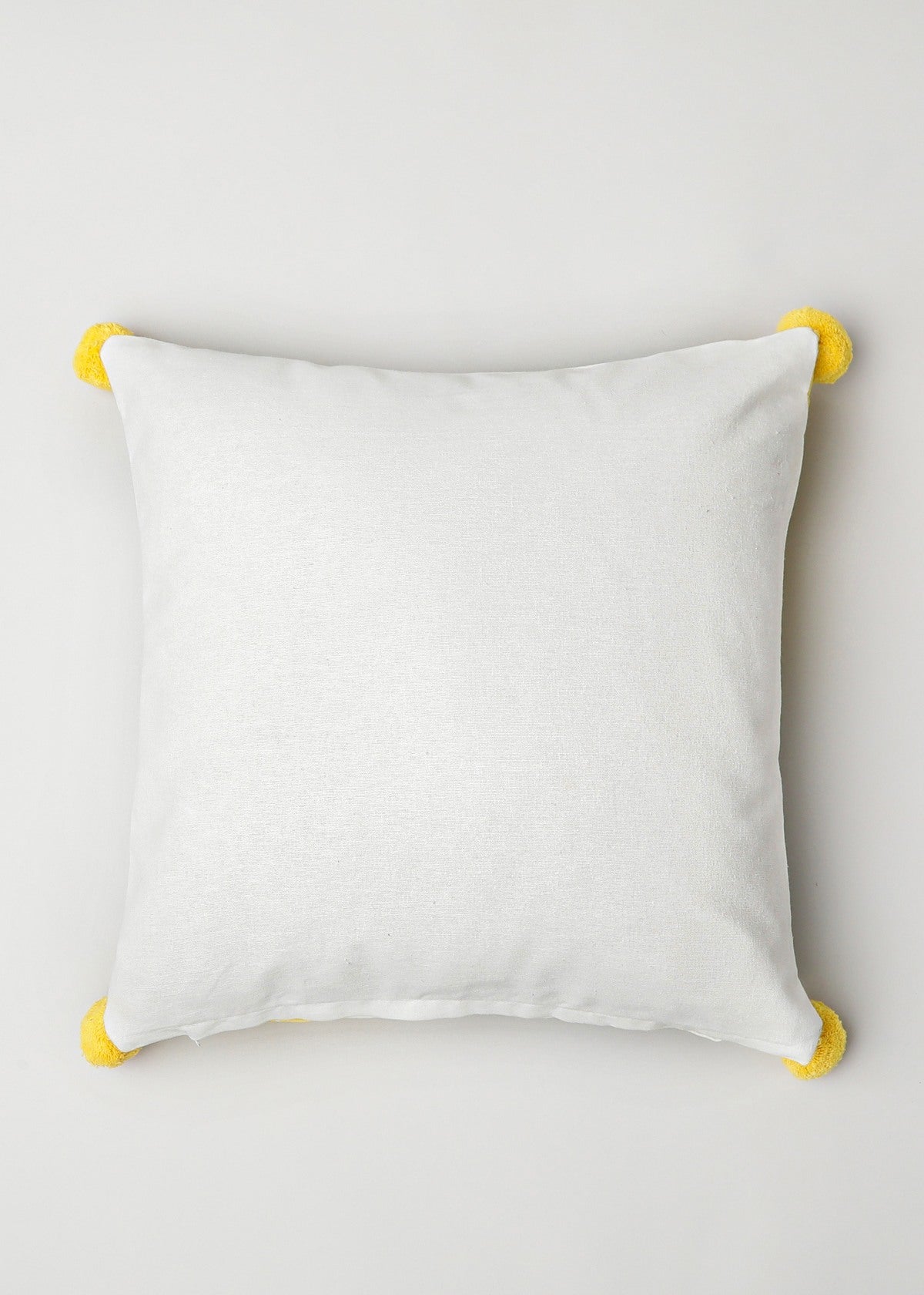 Free Spirit 100% cotton abstract cushion cover for sofa with yellow pom pom - Yellow