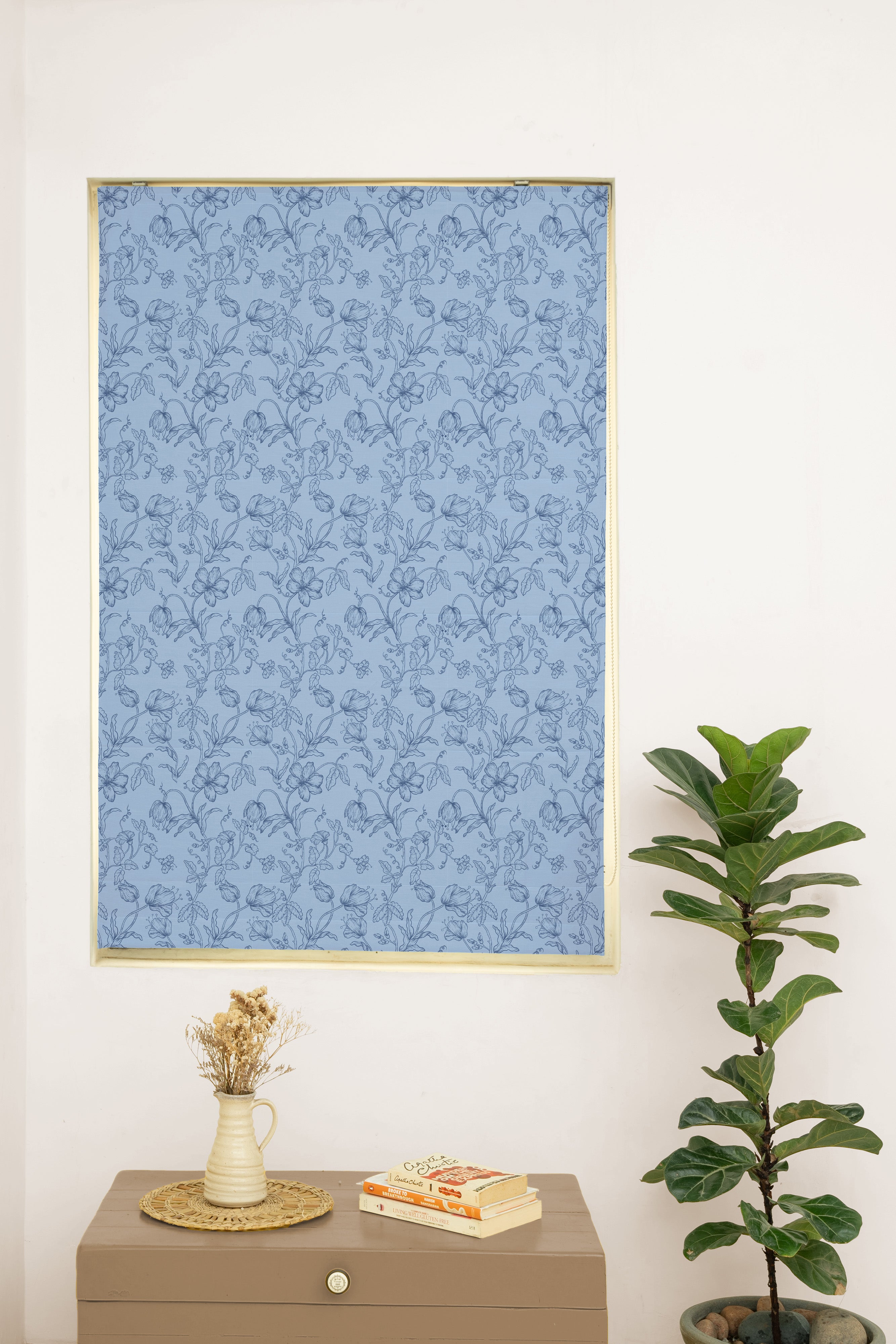 French Farmhouse 100% Customizable Cotton floral blind for living room - Room darkening - Blue