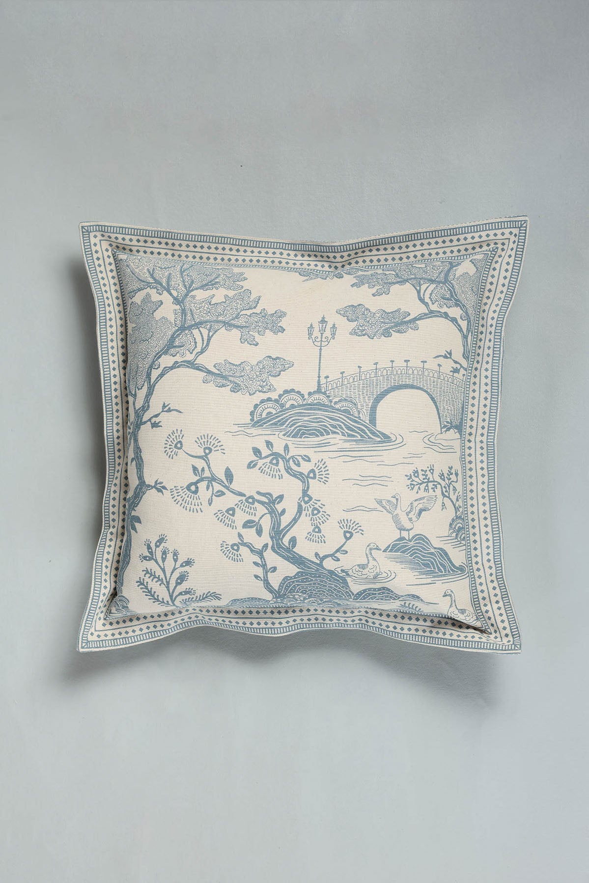 Fresca Blue Floral Printed 100% Cotton Cushion Cover For Sofa