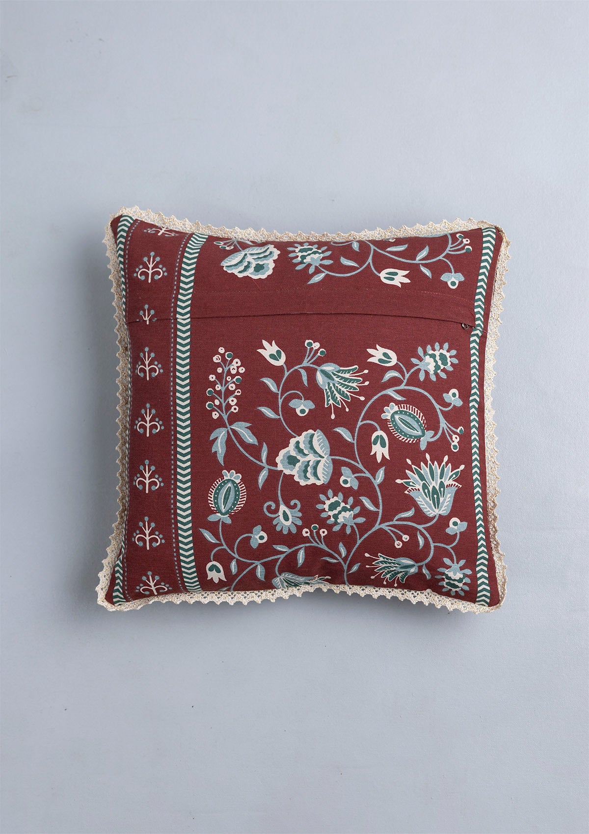 Garnet 100% Cotton Printed Red and Green Cushion Cover - 16"
