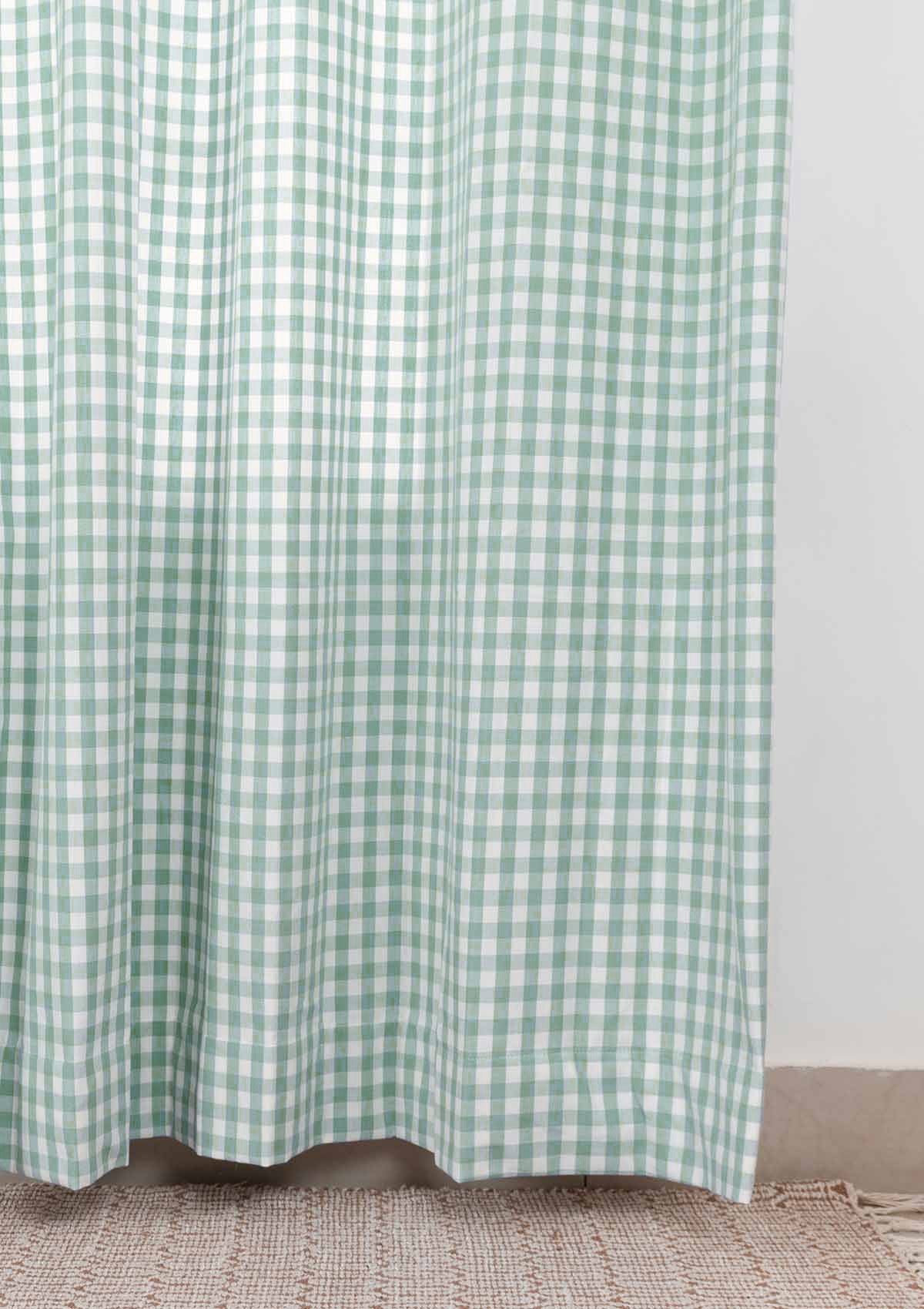 Gingham Woven 100% Customizable cotton geometric curtain for living room - Room darkening - Sage Green