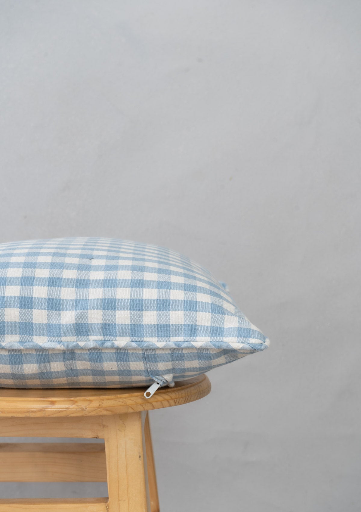 Gingham 100% cotton customisable geometric cushion cover for sofa - Powder blue