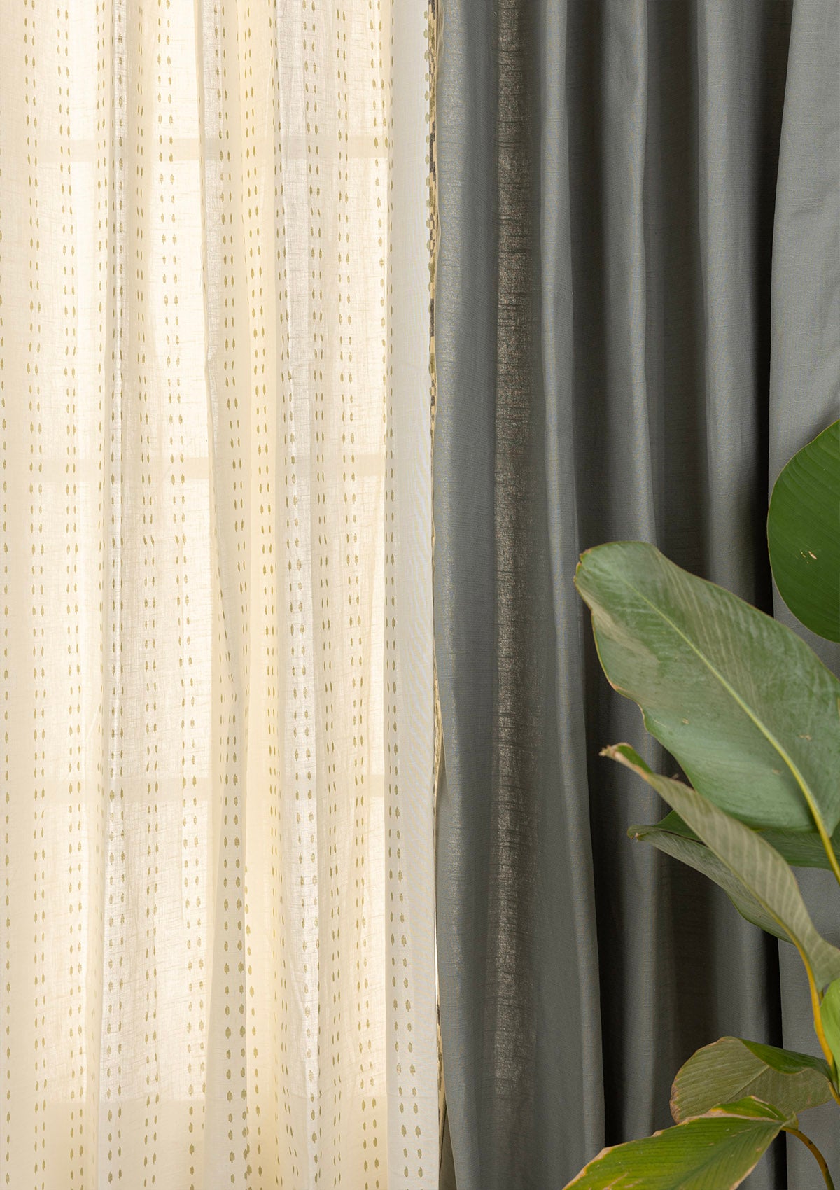 Glen Embroidered Trim Room Darkening & Juniper Printed Sheer Light Reduction | 100% Cotton for Living Room & Bedroom | Floral | Basil Green | Pack of 4