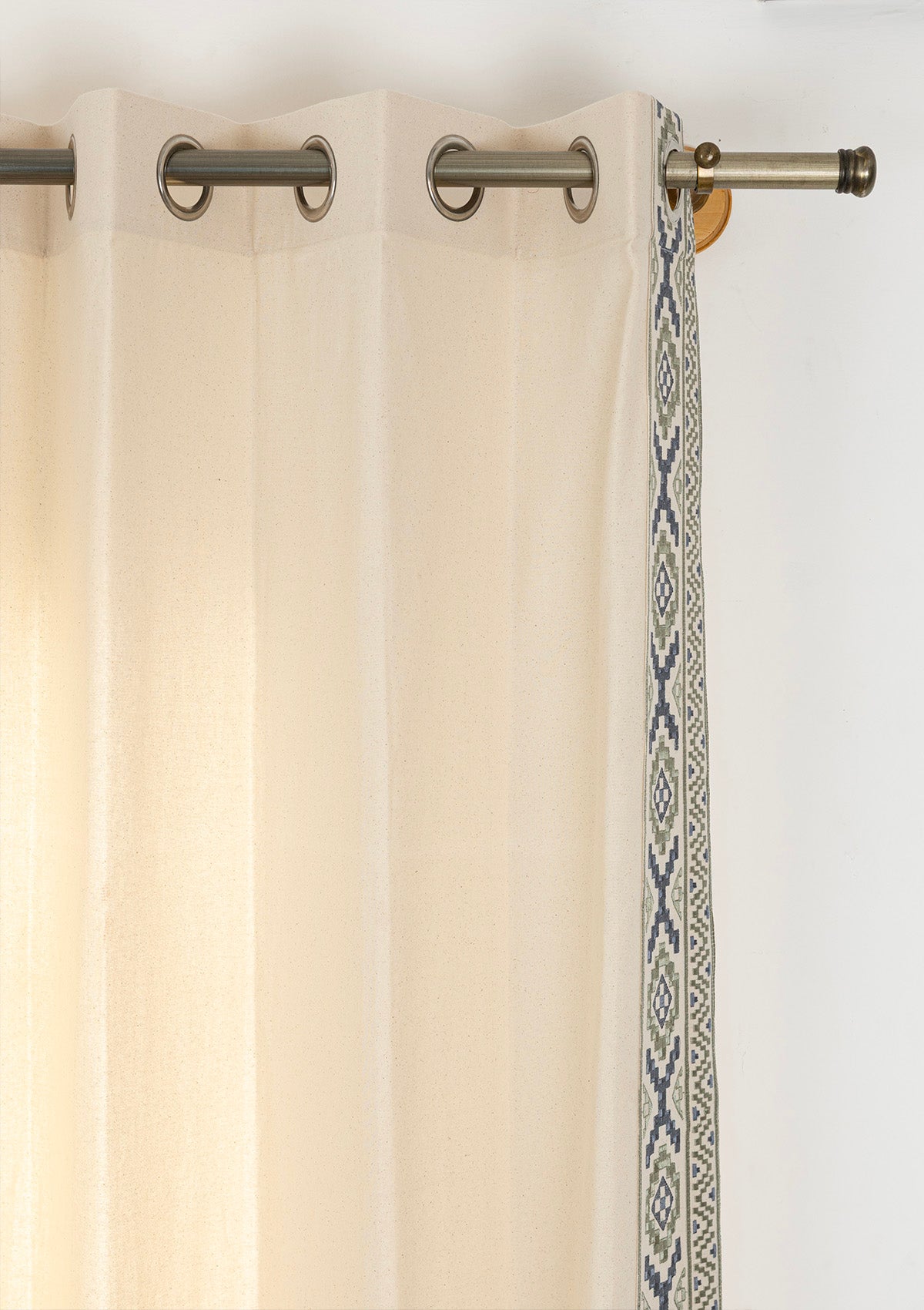 Glen Beige Embroidered Trim 100% Cotton Curtain For Living Room | Room Darkening | Single Piece