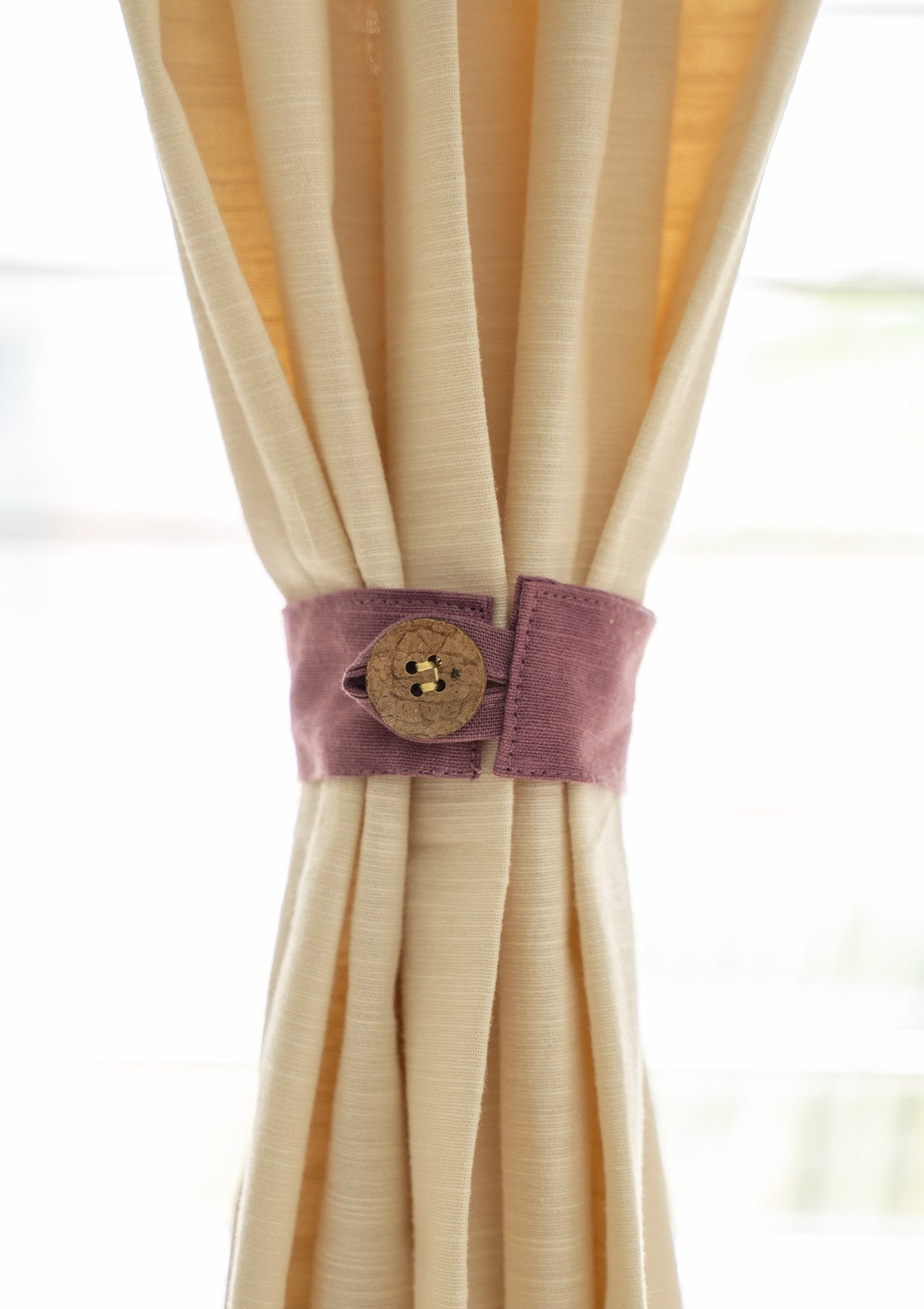 Grape Solid 100% Cotton curtain tie back with coconut shell button - Pack of 2