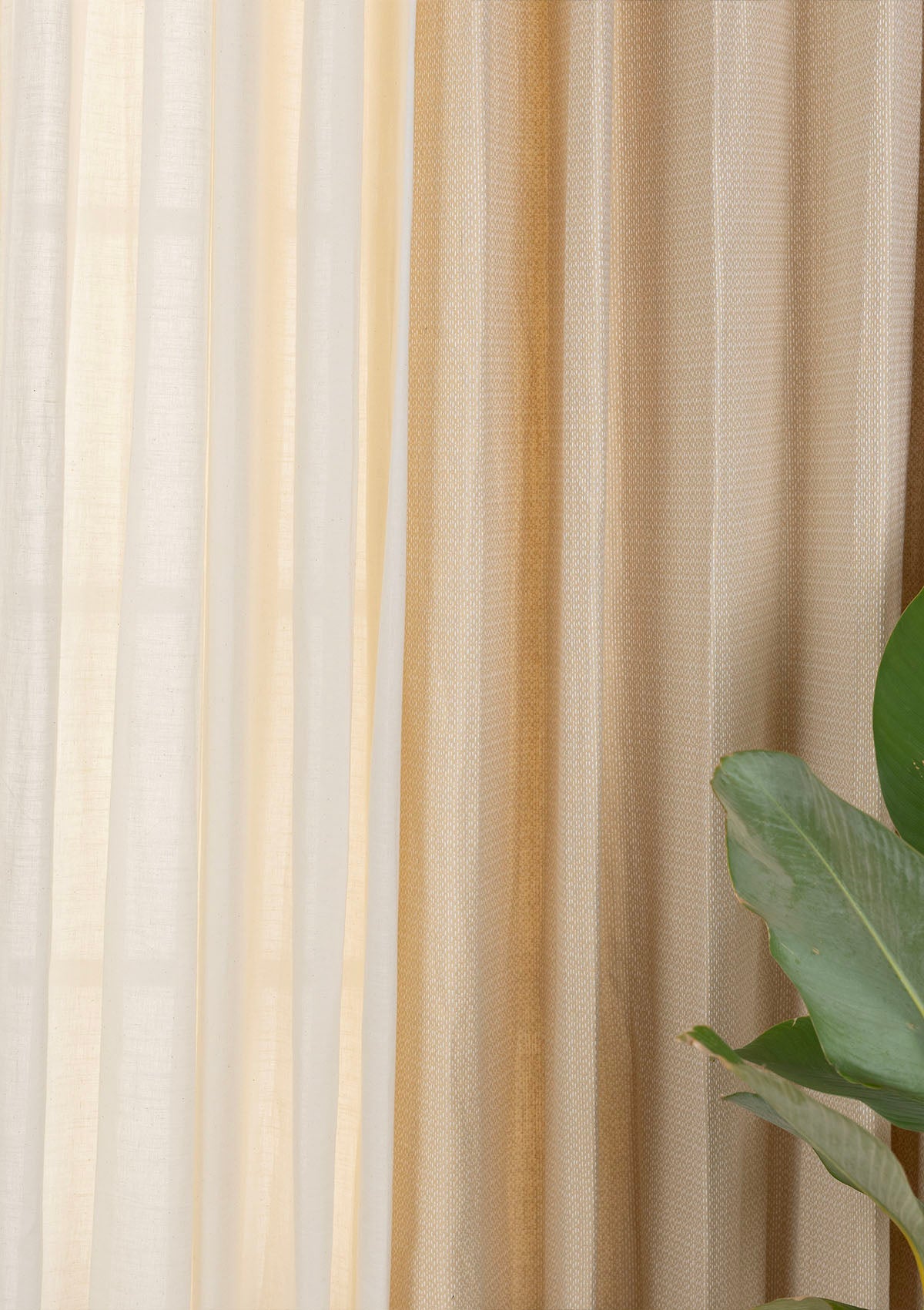 Hakoba Solid Lace Trim Room Darkening & Vanilla Solid Textured Room Darkening |100% Cotton for Living Room & Bedroom | Cream & Beige | Pack of 4