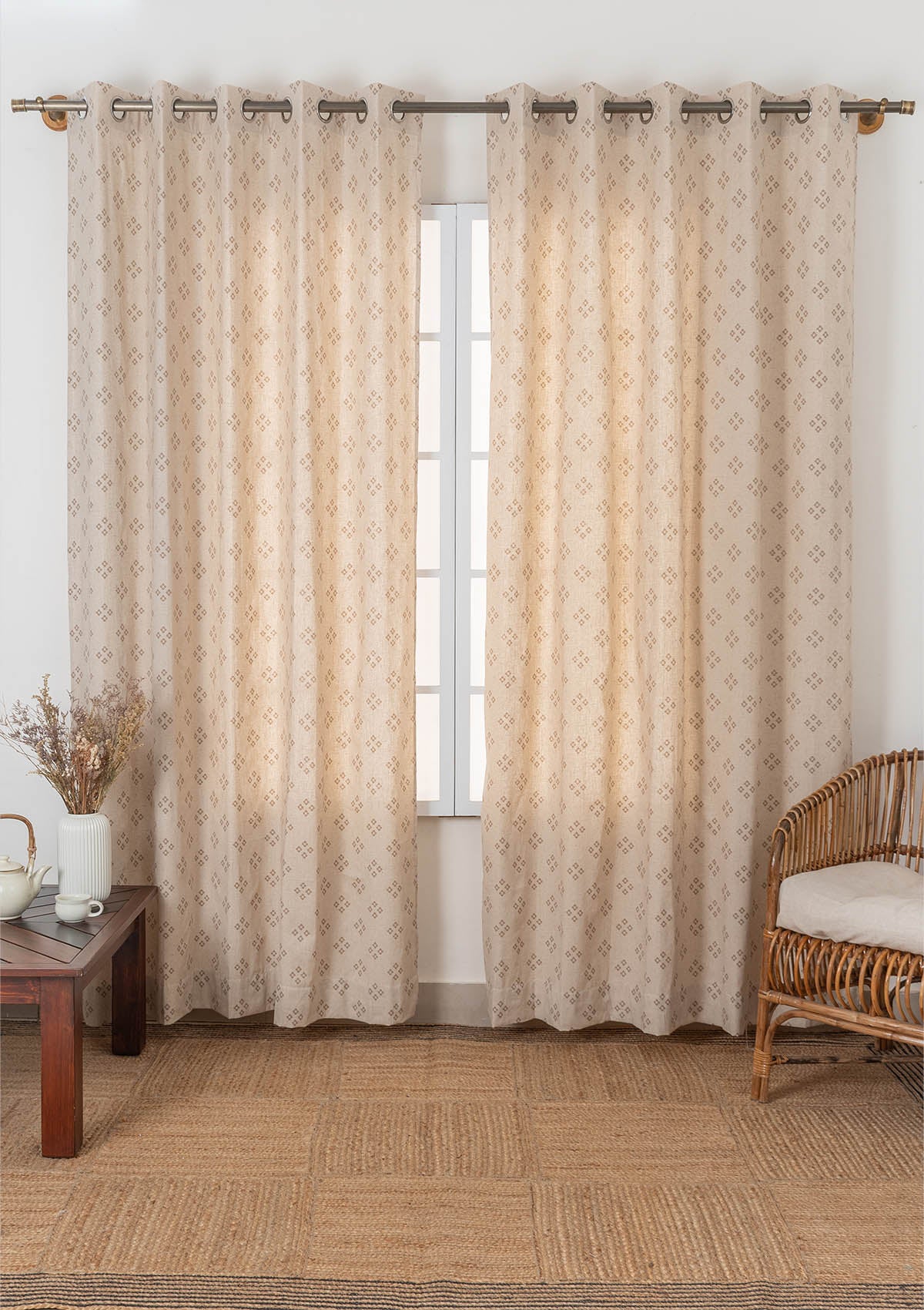 Harvest linen cotton minimal design curtain for living room - Room darkening - Brown - Pack of 1