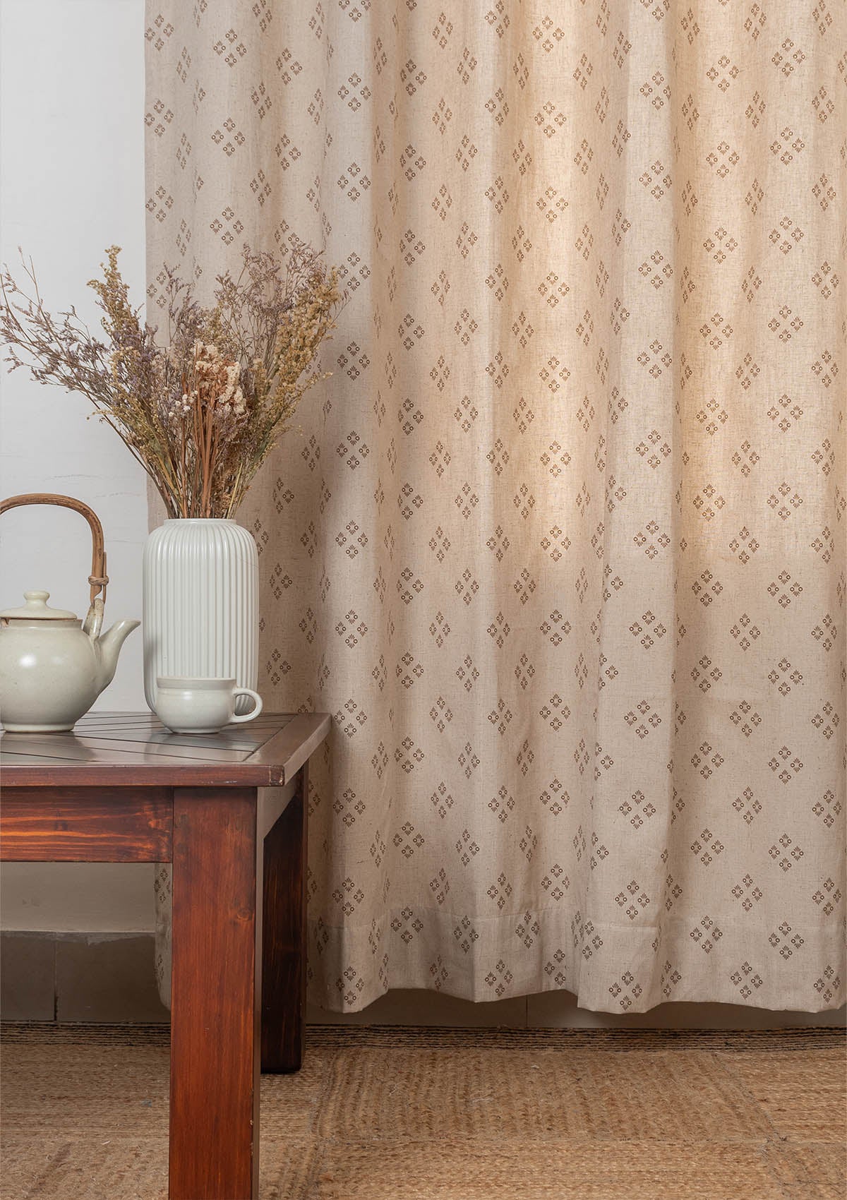 Harvest linen cotton minimal design curtain for living room - Room darkeing - Brown