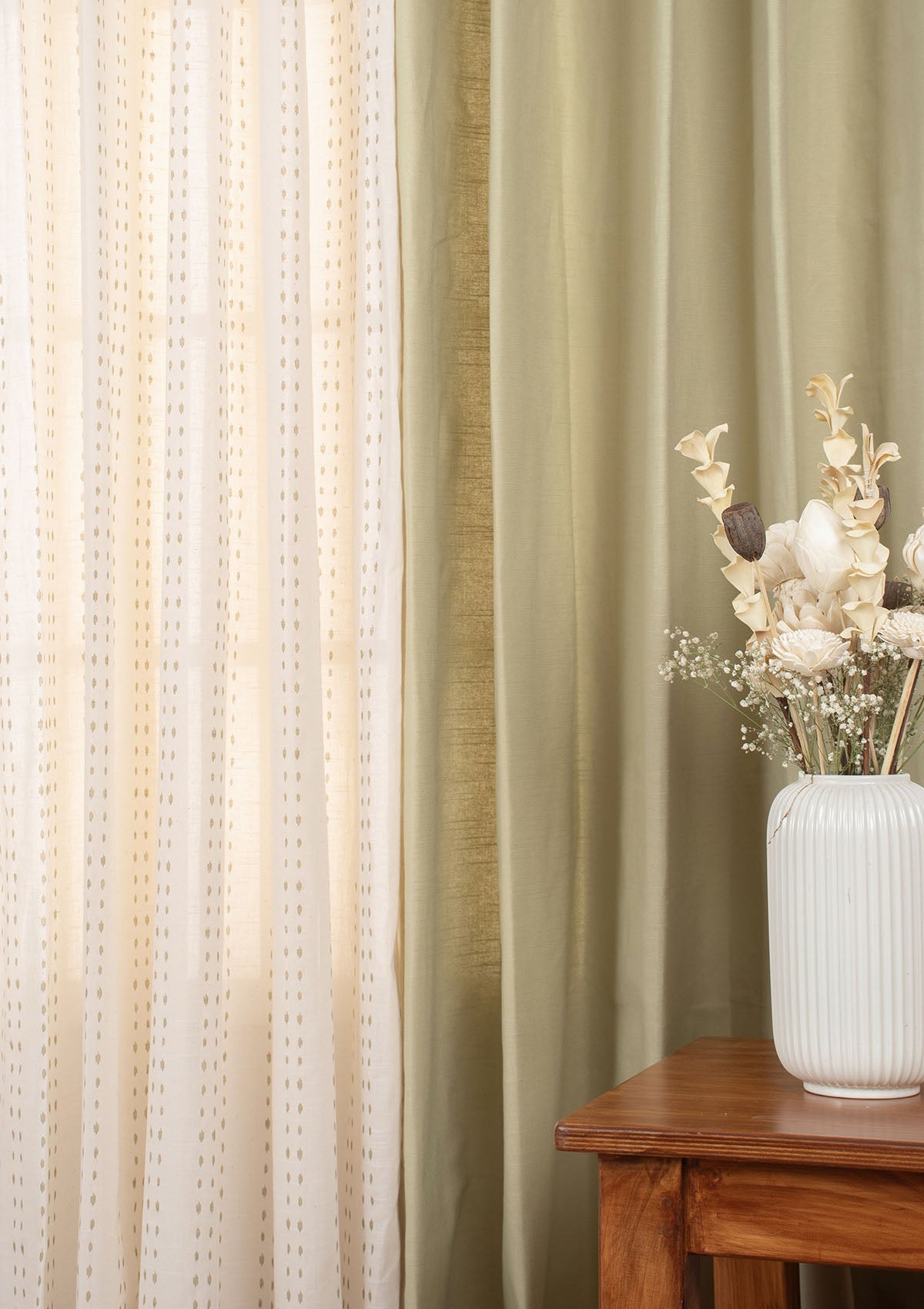 Herb Green Solid Room-Darkening & Dew Herb Green Minimal Sheer - 100% Cotton Curtains for Living Room & Bedroom - Pack of 4