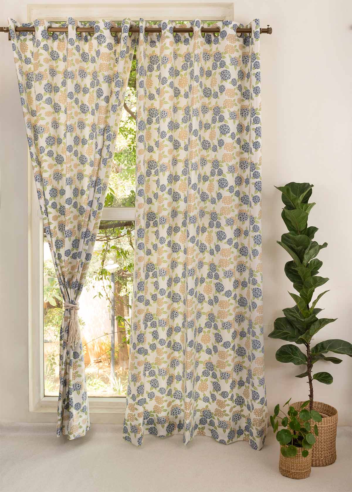 Hydrangeas Cotton Curtain  - Single