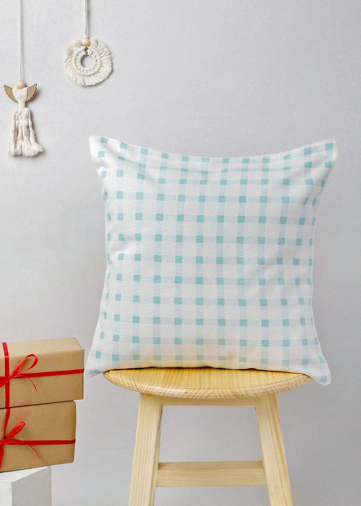 Ice Blue Gingham Cushion Cover