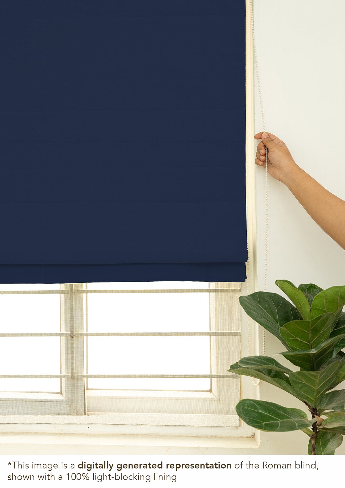 Indigo blue solid 100% Cotton Plain Customizable blind for livingroom & Bedrooms-Room Darkening