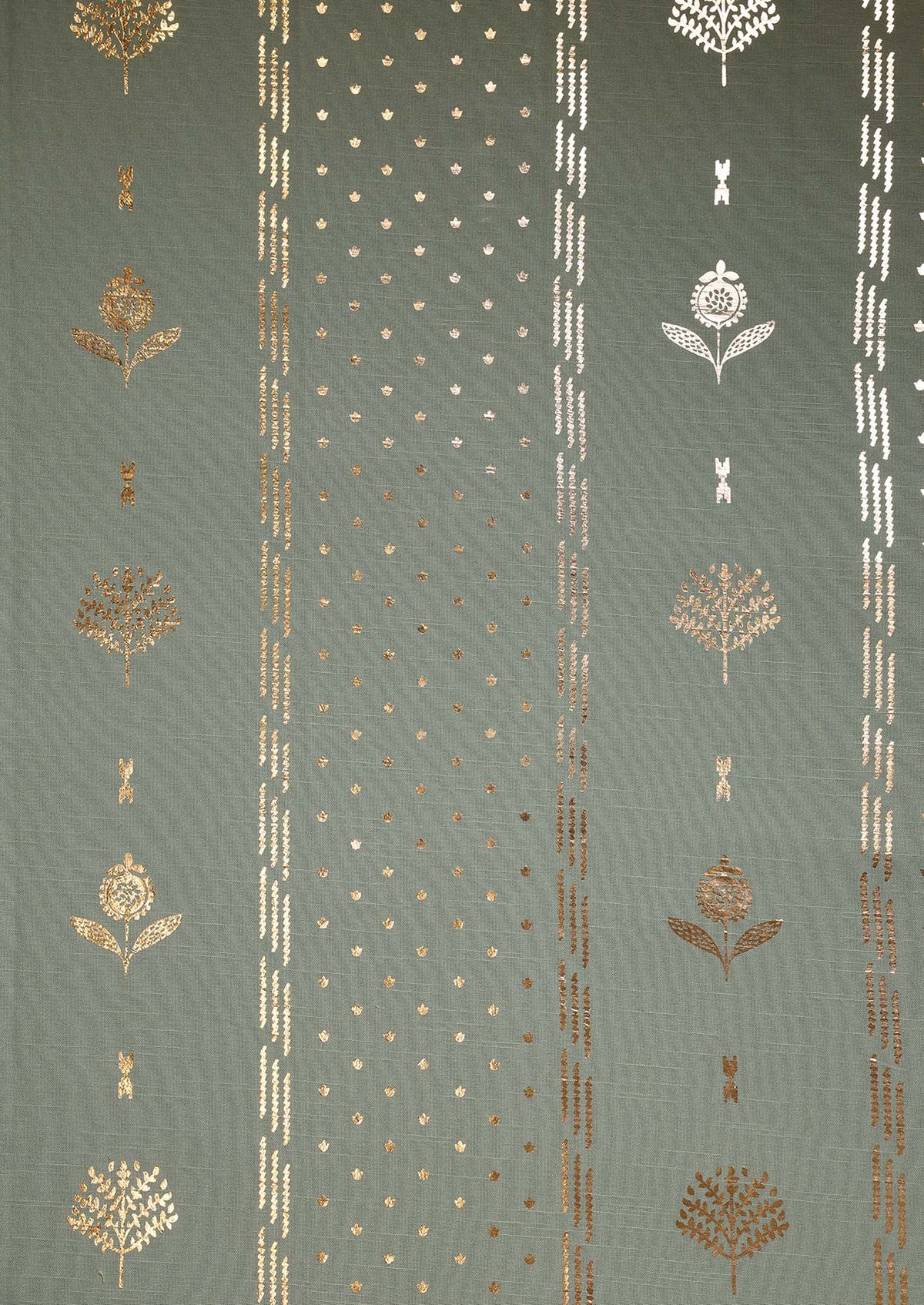 Iniya Green & Copper | 100% Cotton Foil Print | Room Darkening Fabric