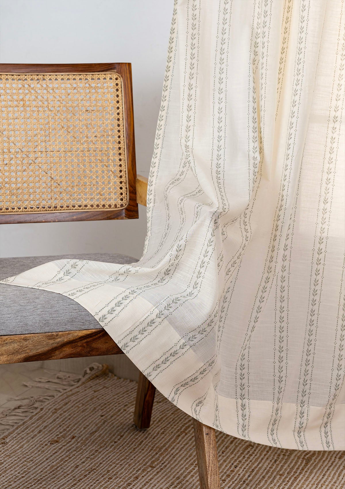 Juniper Green Floral Printed 100% Cotton Sheer Curtain For Living Room | Light Reduction | Single Piece