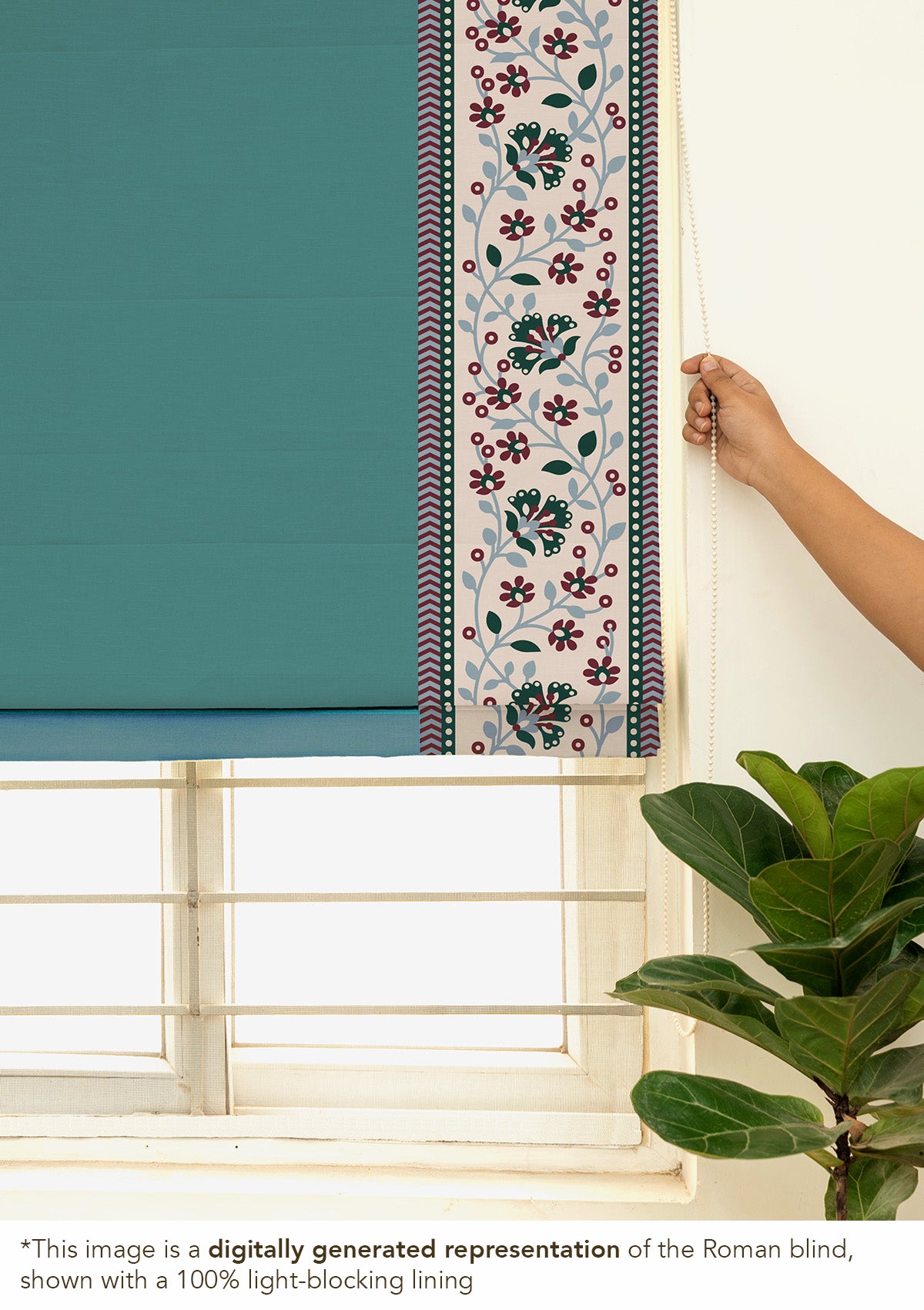 Kadamba Aqua blue 100% Cotton Plain Customizable blind for livingroom & Bedrooms  - Room Darkening