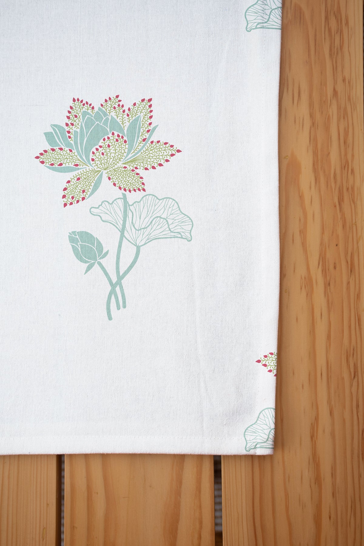 Kamala Floral Printed 100% Cotton Table cloth for 4 seater, 6 seater and 8 seater dining - Nile blue and Leaf Green