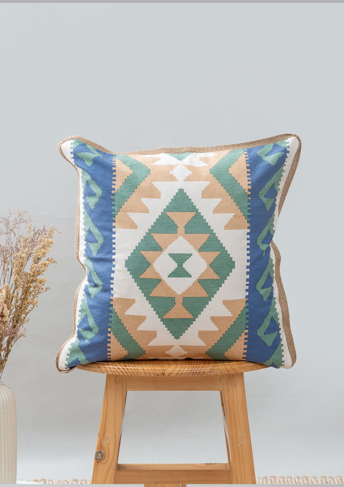 Jungle 100% cotton embroidered boho cushion cover combo set for sofa- Indigo and green