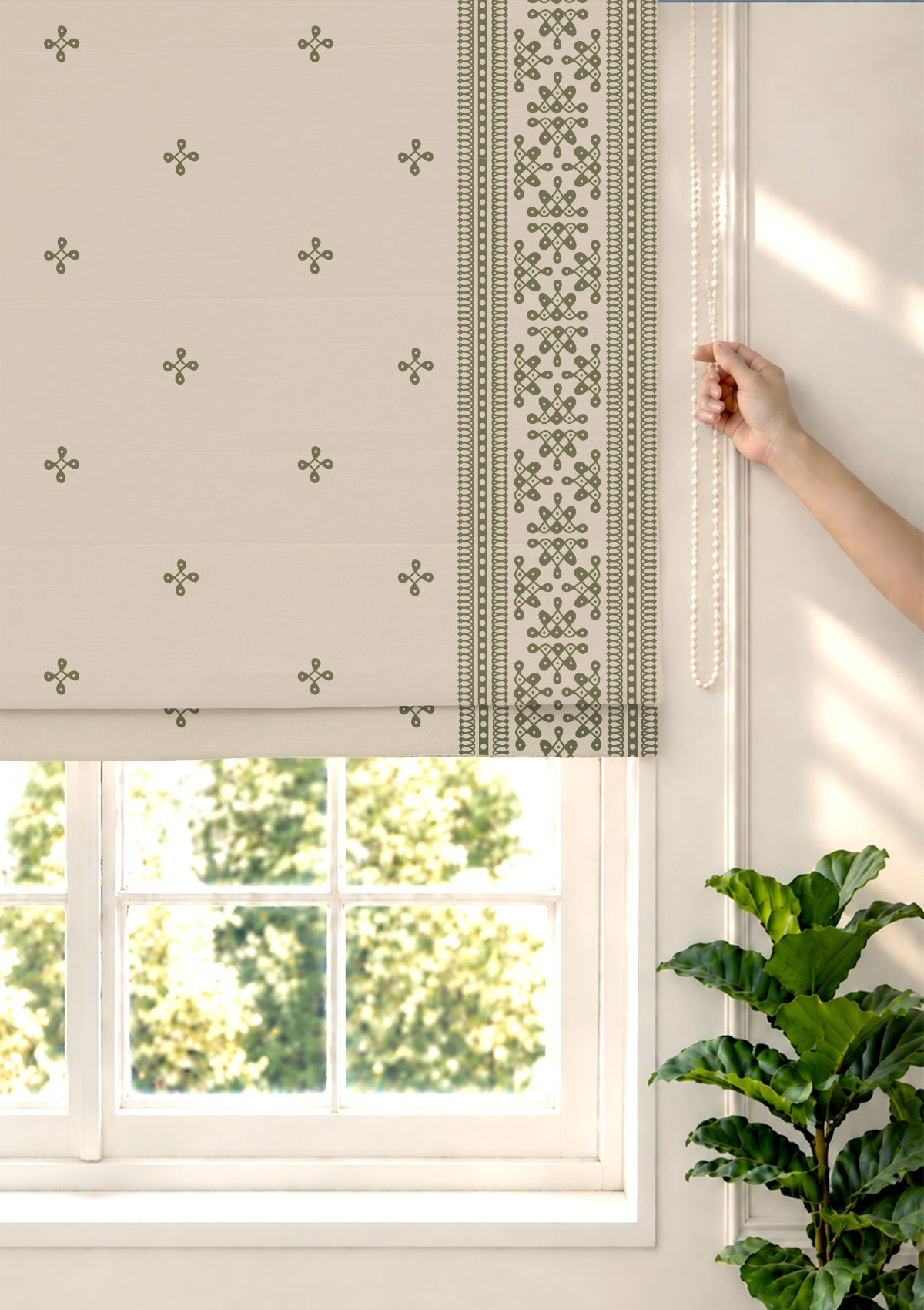 Kolam Pepper Green Minimal 100% Cotton Printed Blind For Livingroom / Bedroom | Light Reduction