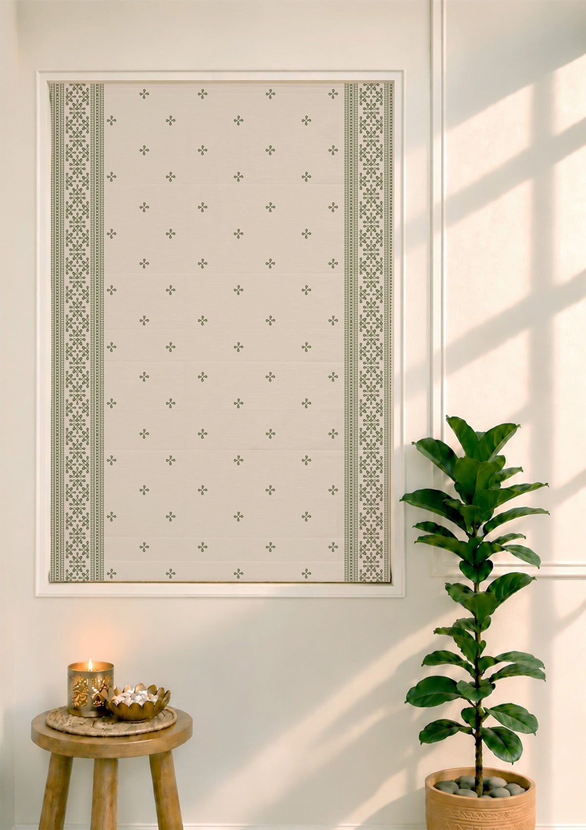 Kolam Pepper Green Minimal 100% Cotton Printed Blind For Livingroom / Bedroom | Light Reduction