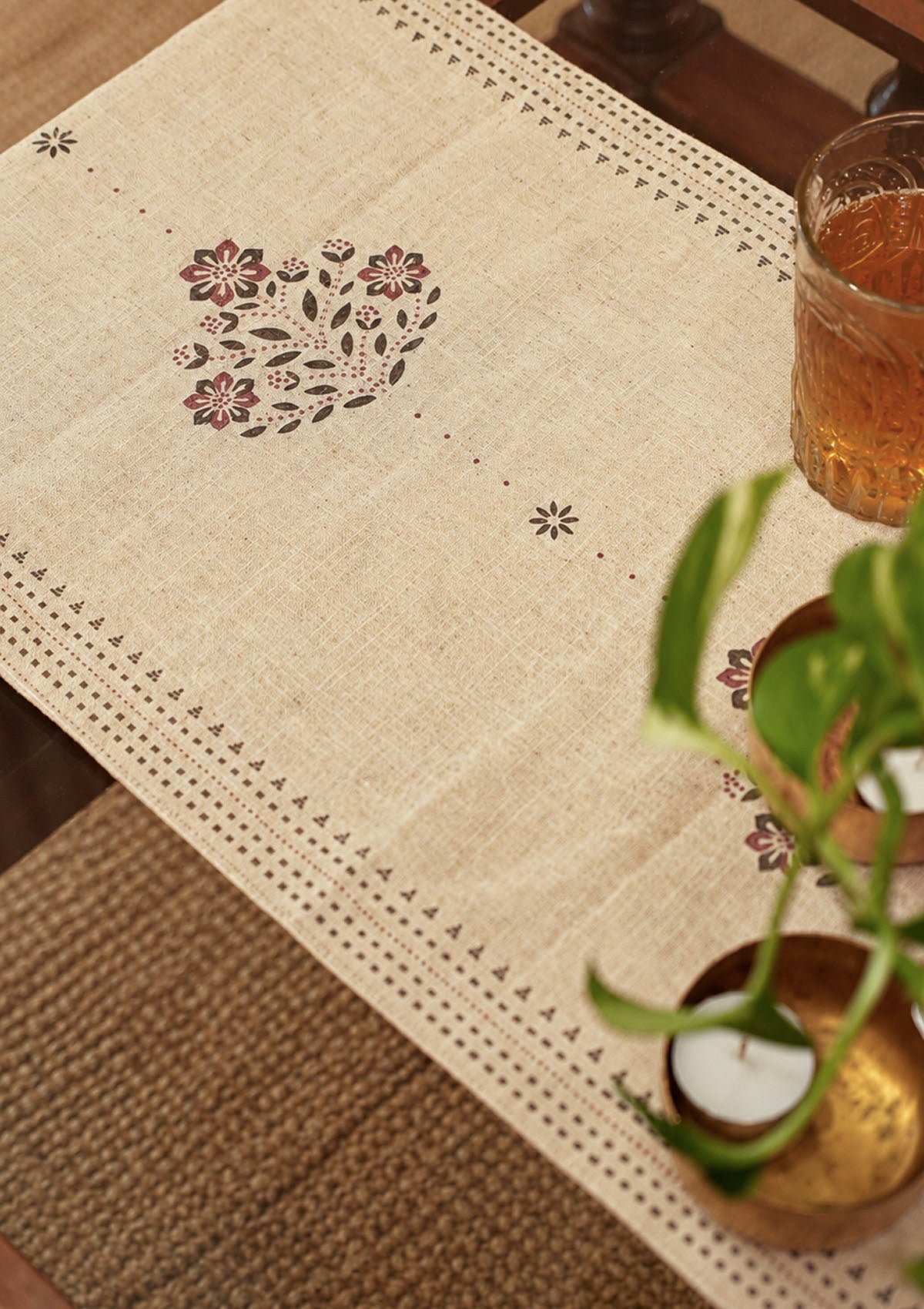 Kusum Brown 100% Cotton Printed Table Runner