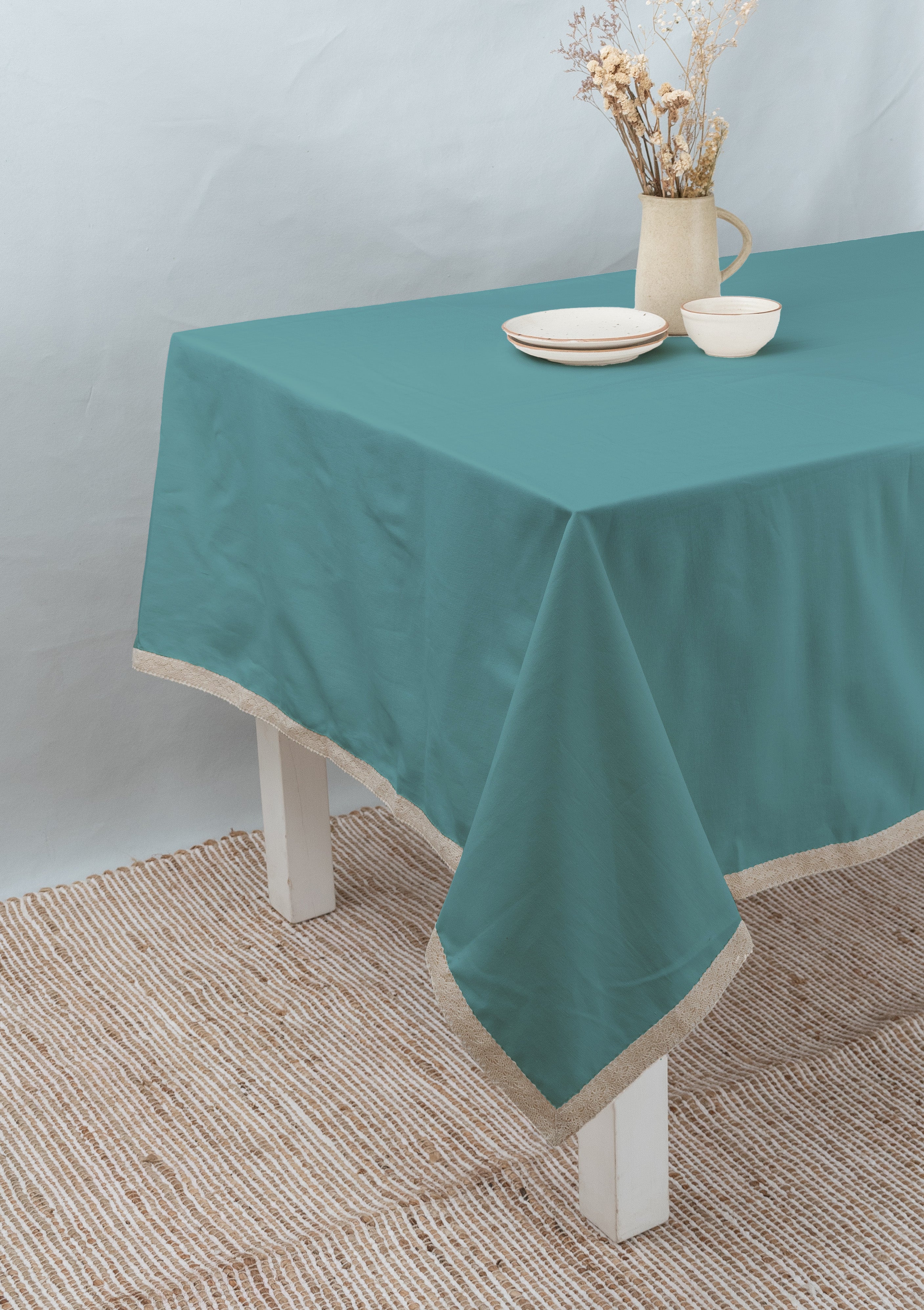 Solid 100% cotton customisable table cloth for dining - Aqua blue