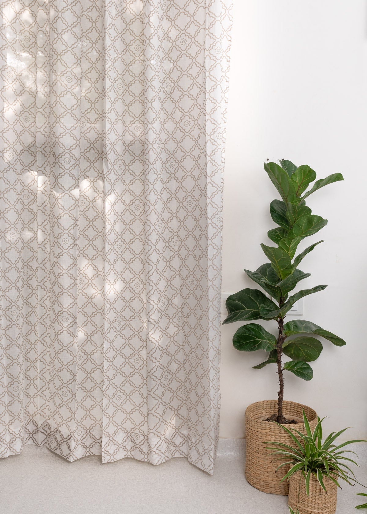 Lattice Printed Sheer Curtain - Walnut Grey - Single