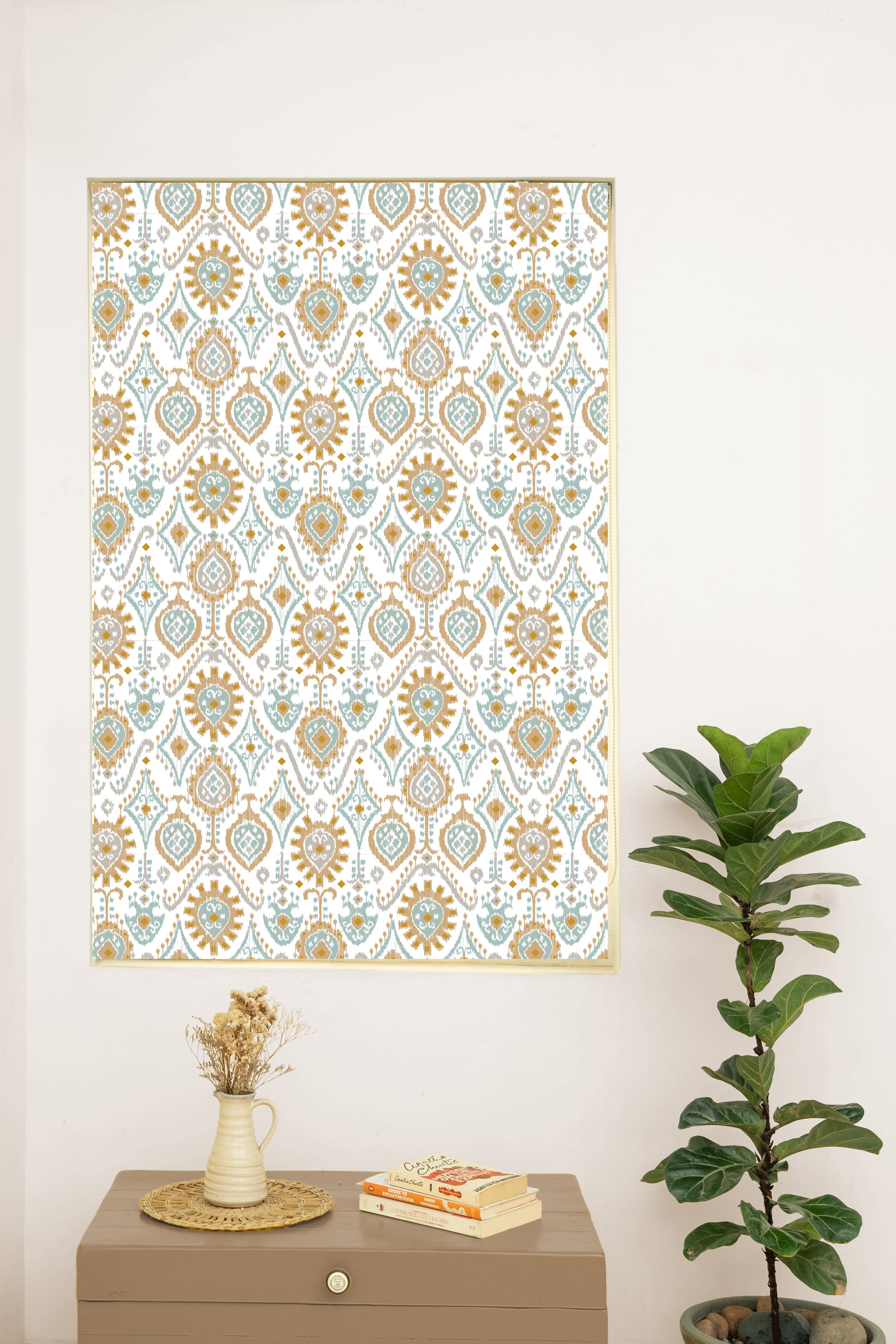 Laya 100% Cotton Printed Customizable blind for livingroom & Bedrooms-Light Reduction-Yellow and Blue