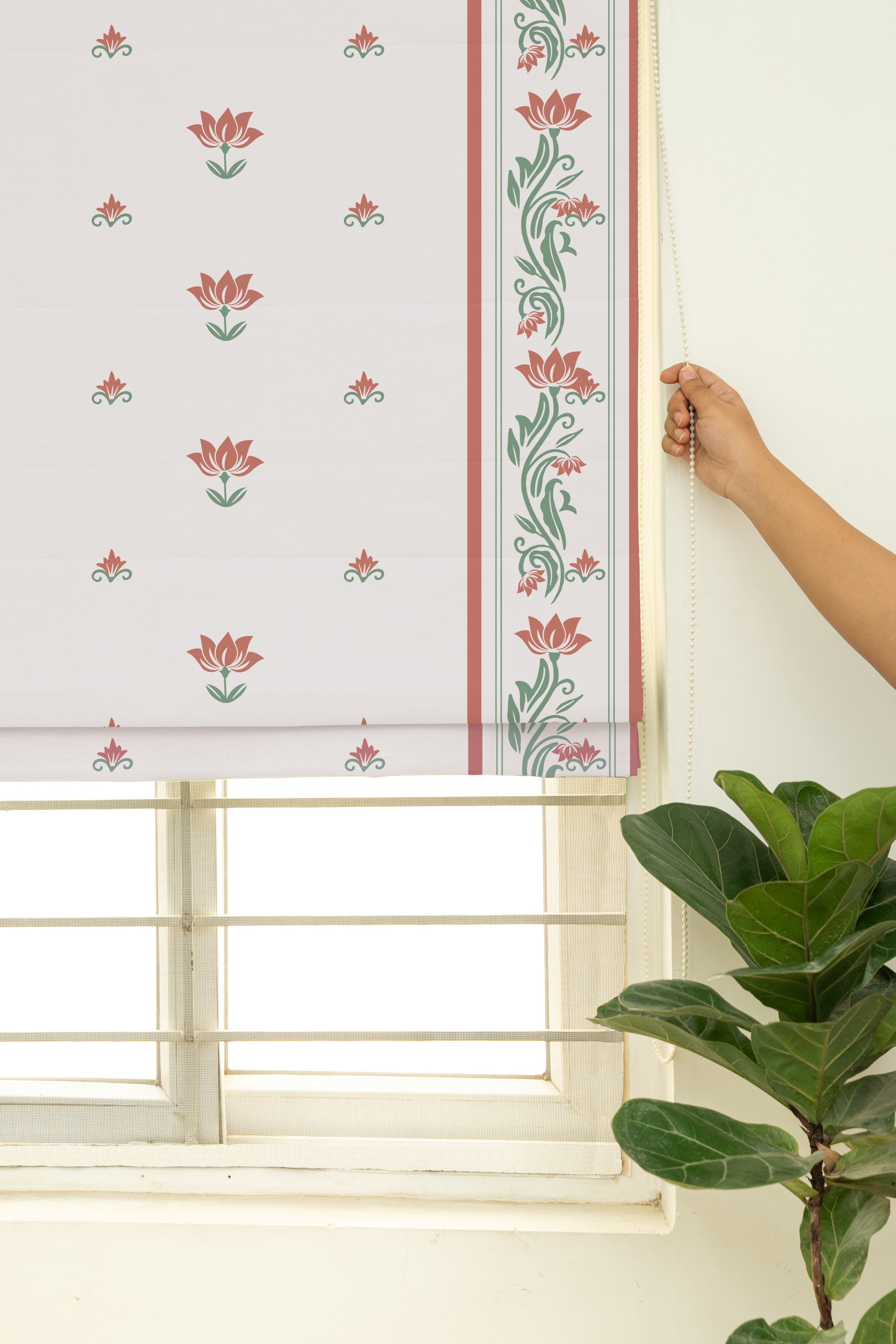 Lotus Pond 100% Customizable Cotton floral blind for living room - Room darkening