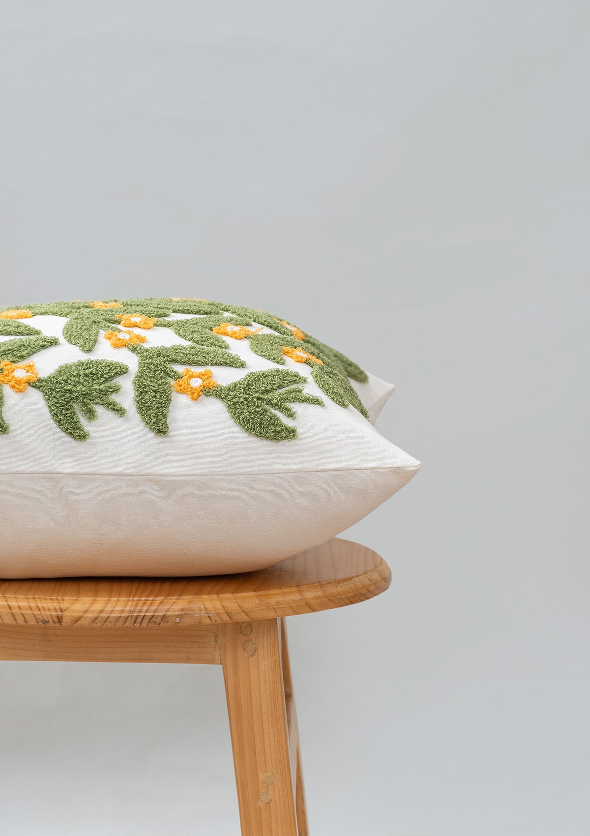 Lush 100% cotton embroidered floral cushion cover for sofa - Green