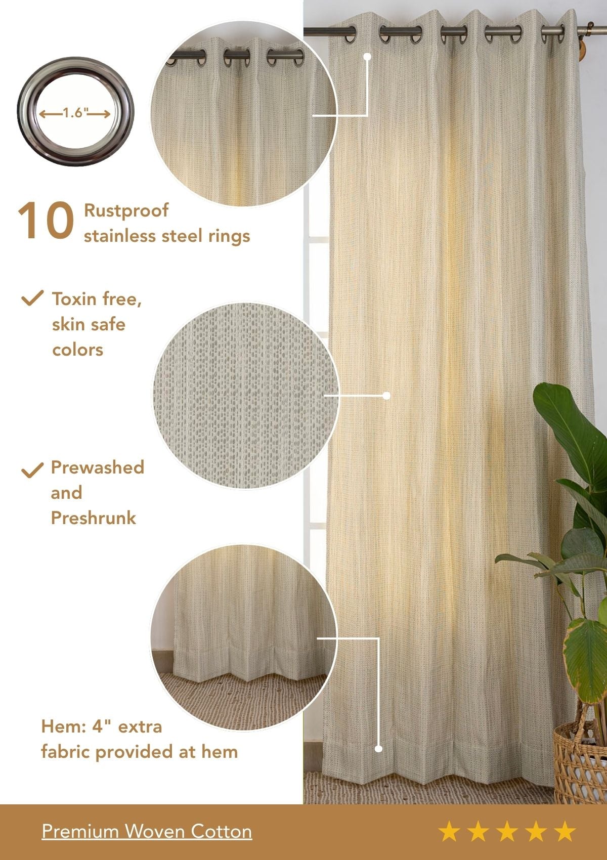 Matcha Green Textured 100% Cotton Curtain For Living Room | Light Filtering | Single Piece