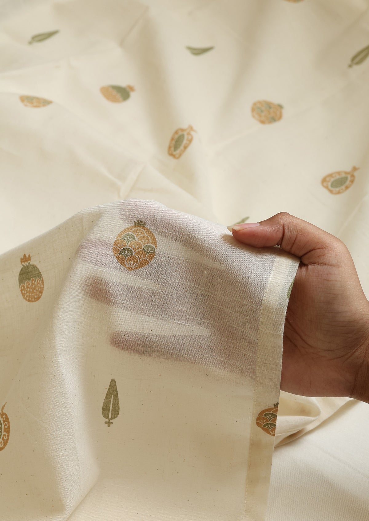 Madhuram Green & Beige | 100% Cotton Sheer Printed | Light Filtering Fabric