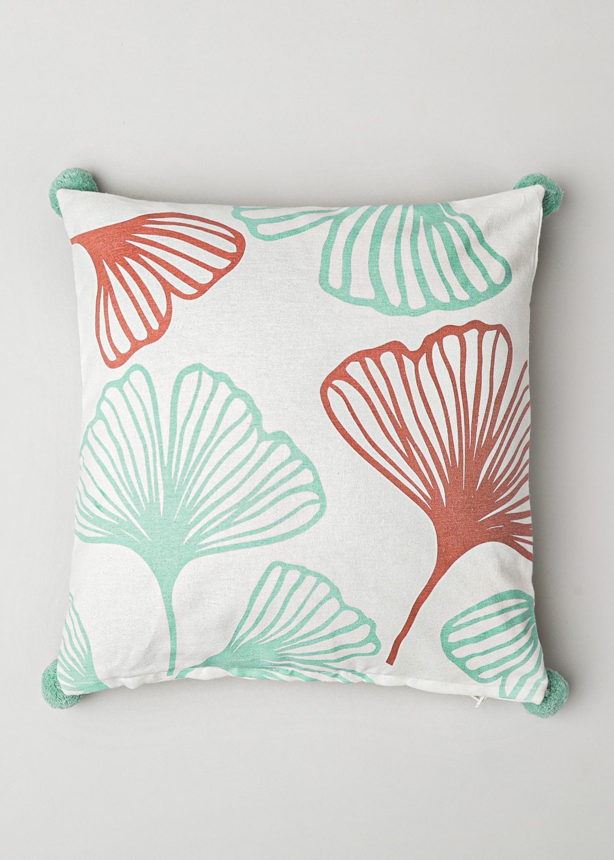 Maidenhair 100% cotton decorative cushion cover for sofa with pom pom - Multicolor