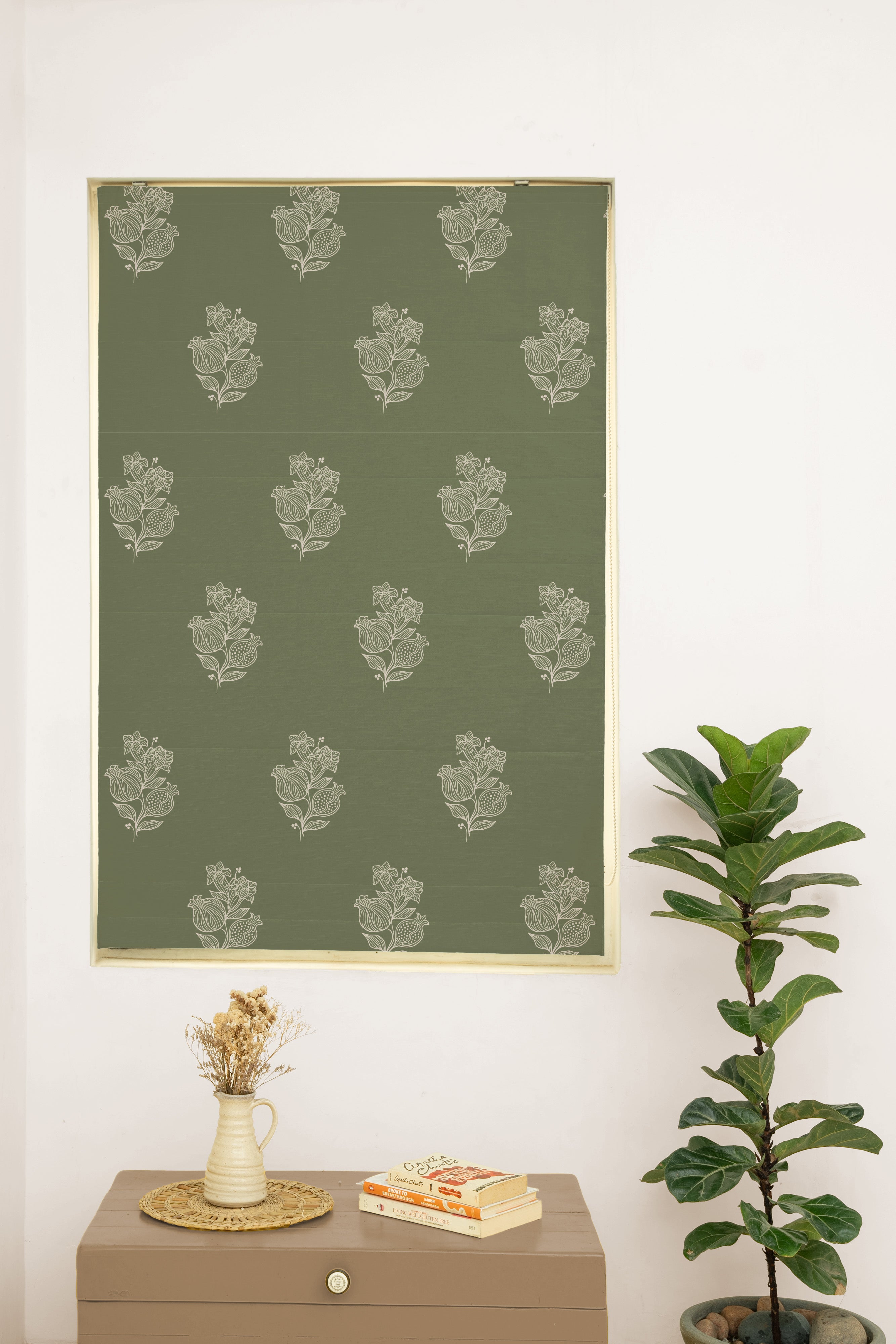 Malabar Printed 100% Customizable Cotton ethnic blind for living room & Bedroom - Room darkening - Pepper Green