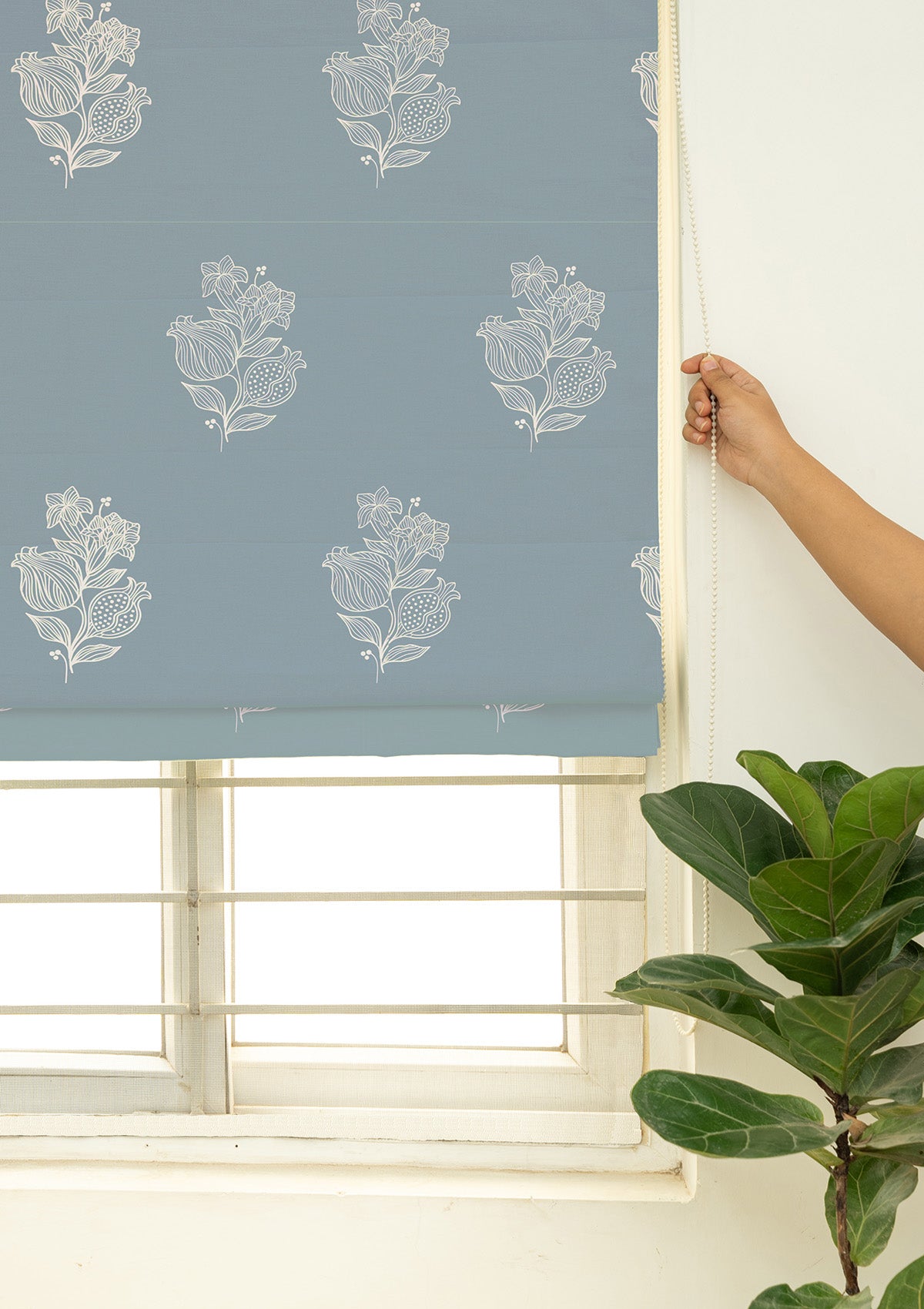 Malabar marine Teal Floral Printed 100% Cotton Blind For Bedroom | Light Reduction