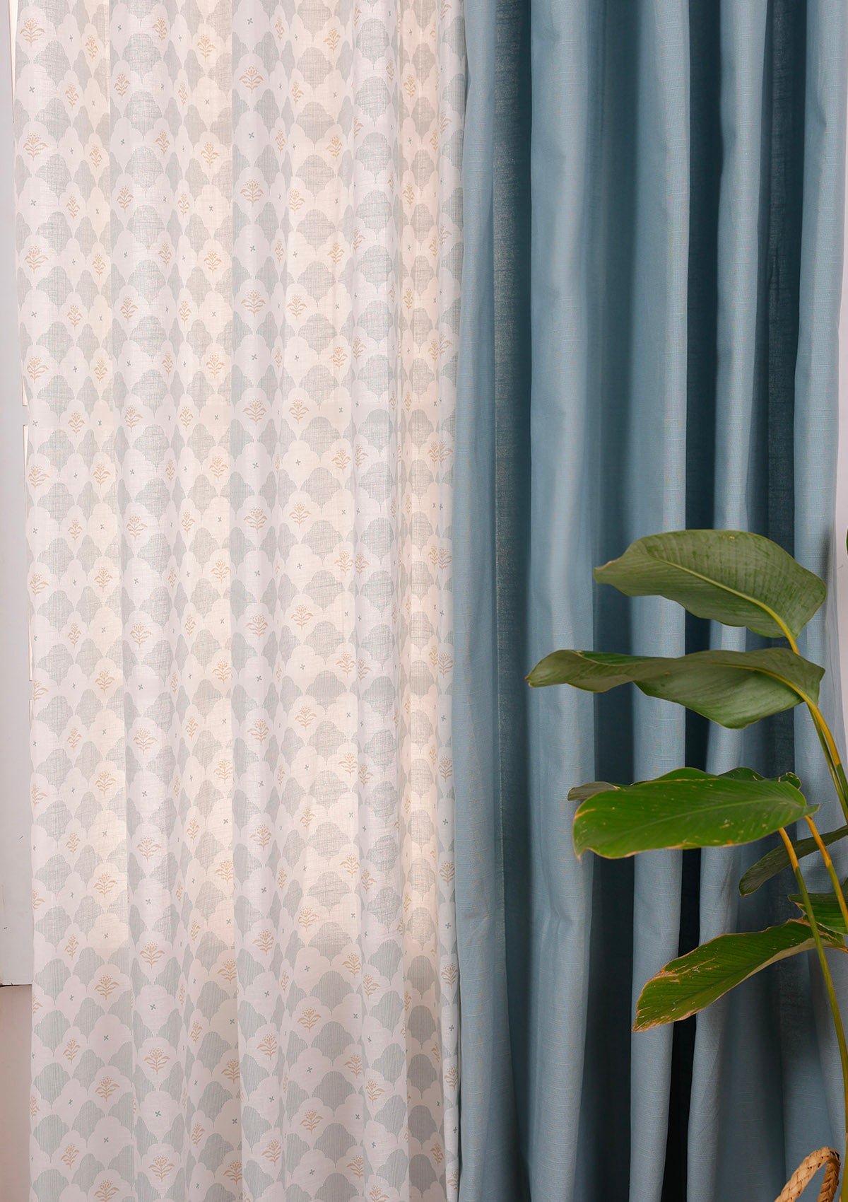 Marine Solid Room Darkening & Arden Printed Sheer Light Reduction | 100% Cotton for Living Room & Bedroom | Solid & Geometric | Teal | Pack of 4