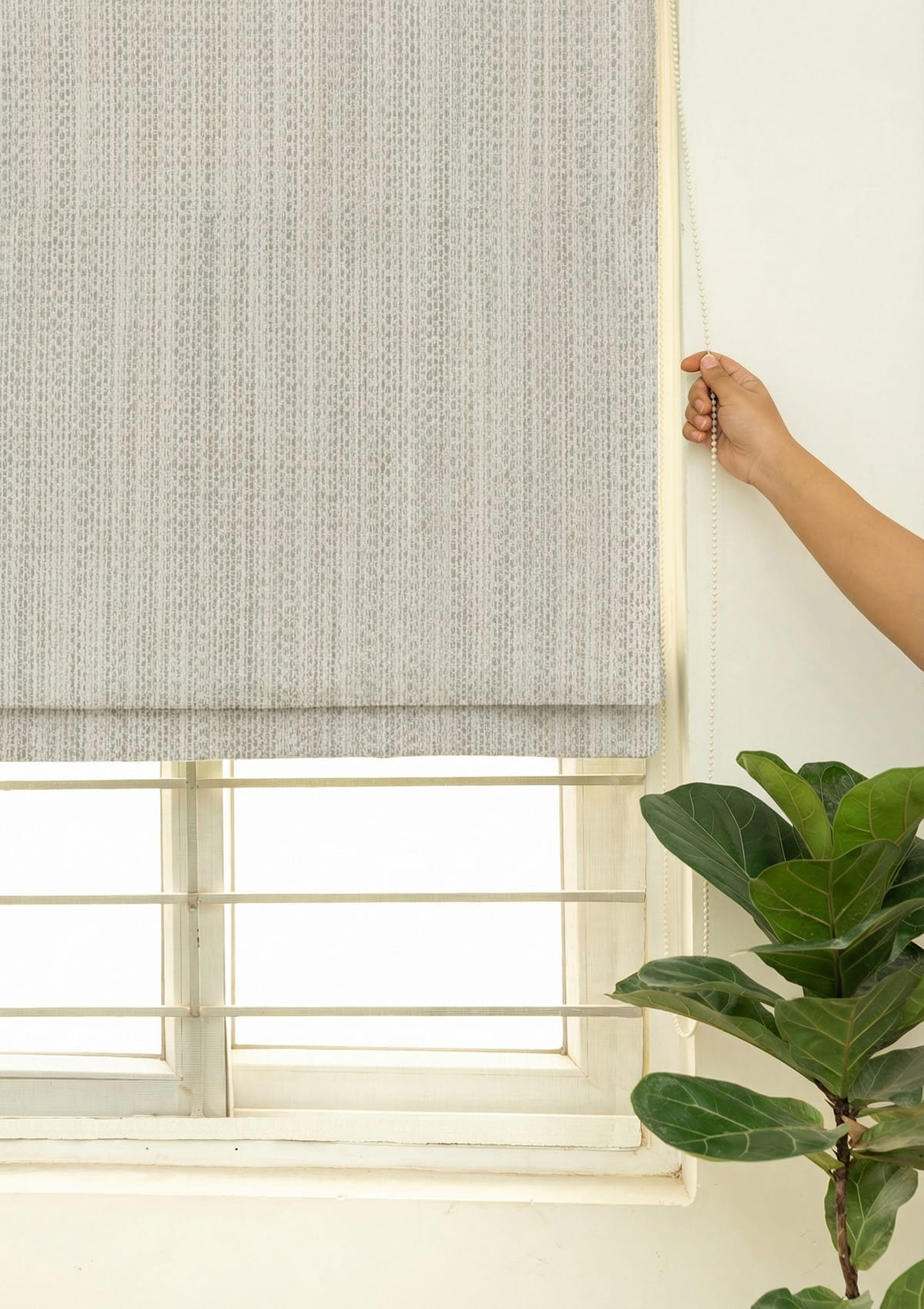 Matcha Green Textured 100% Cotton Blind For Living Room | Light Filtering