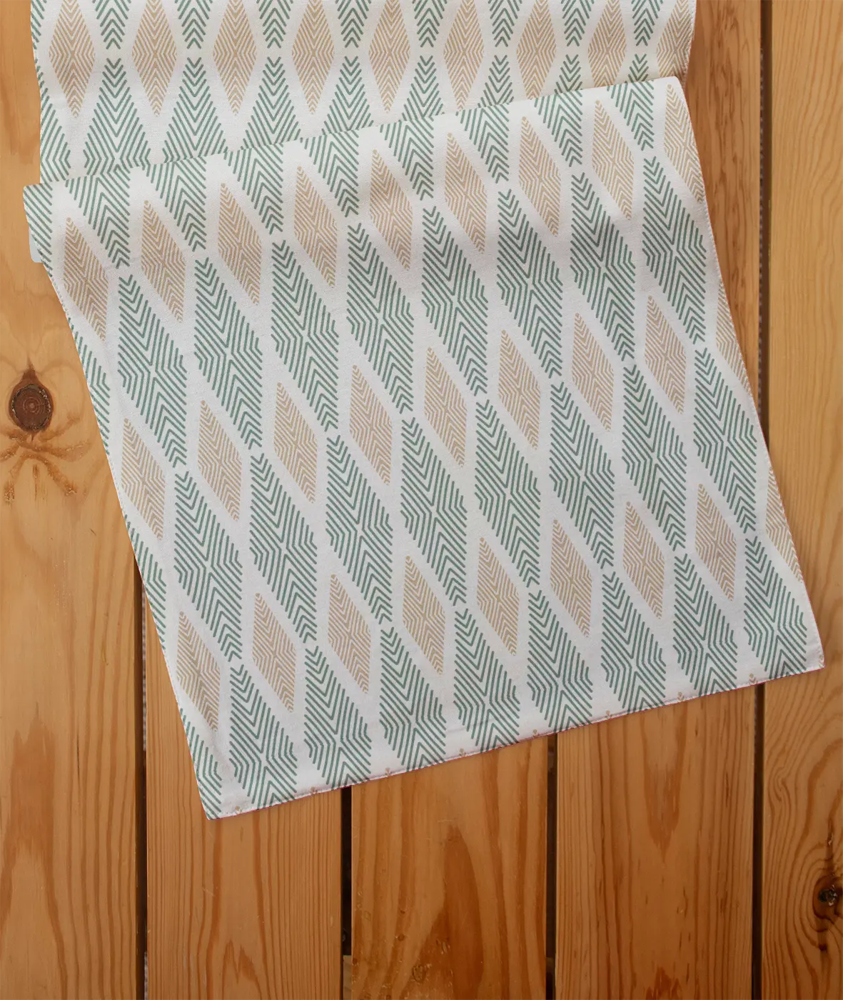 Maze 100% cotton customisable geometric table Runner for dining - Sage green