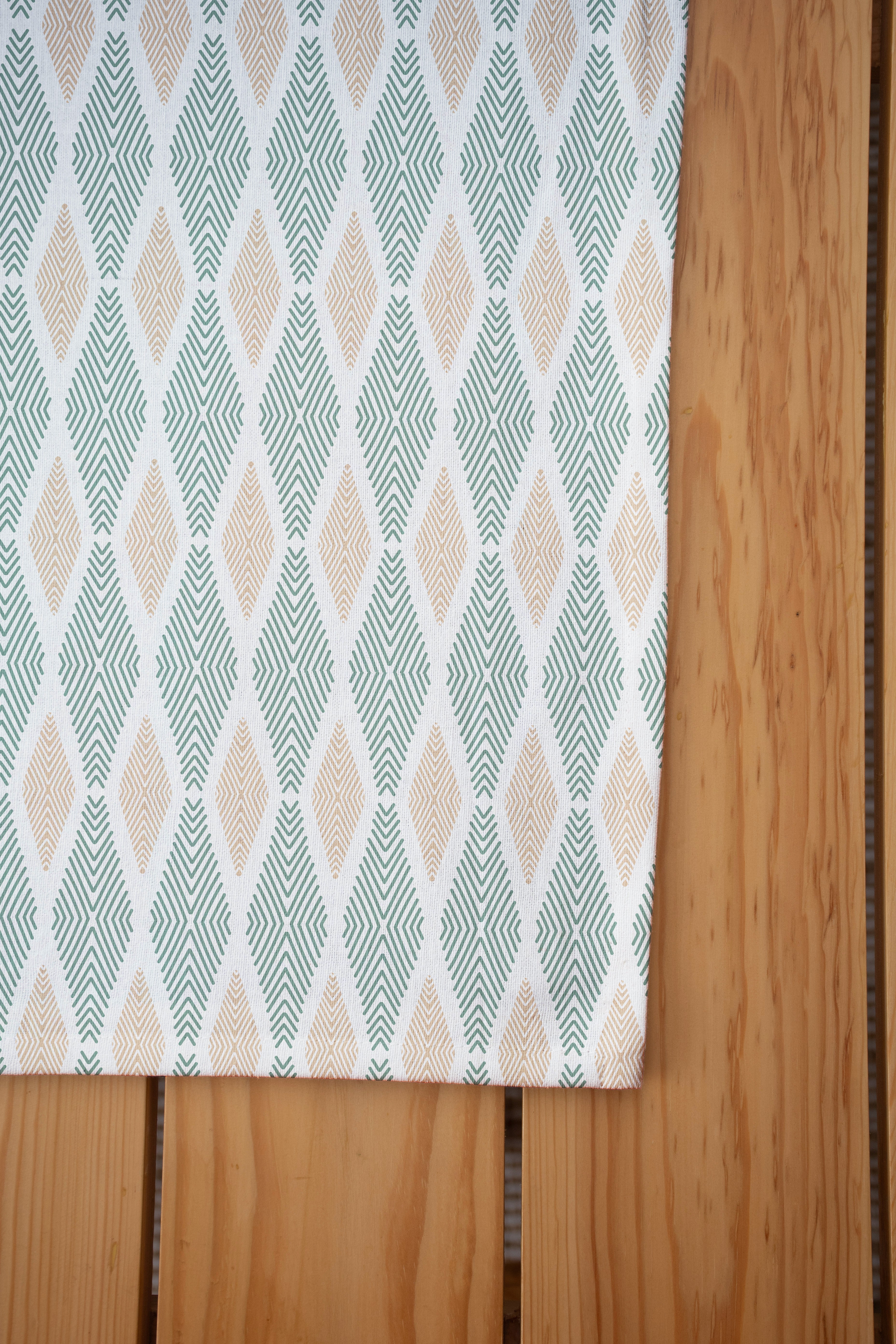 Maze 100% cotton customisable geometric table cloth for dining - Sage green